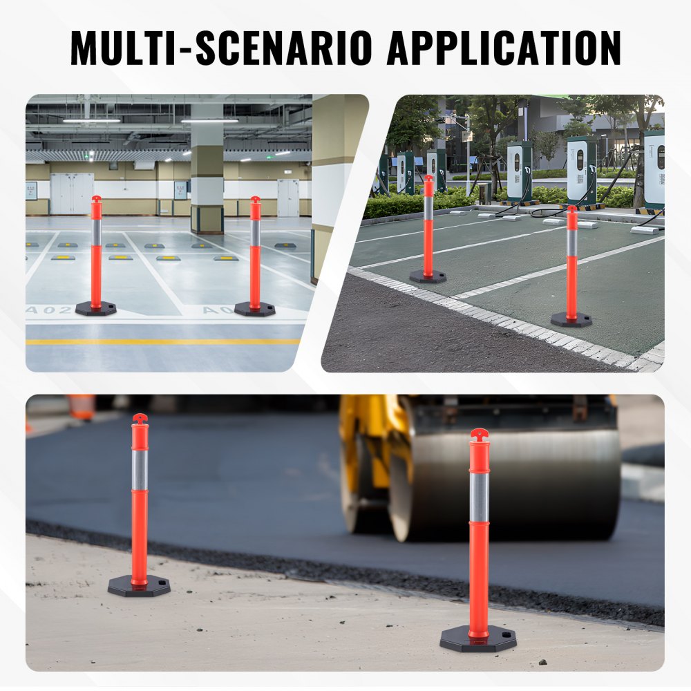 VEVOR Traffic Delineator Post Cones, 2 Pack, Traffic Safety Delineator Barrier with 16.93 x 16.93 in Rubber Base, for Traffic Control Warning Outdoor Indoor Use Parking Lot Construction Caution Roads 