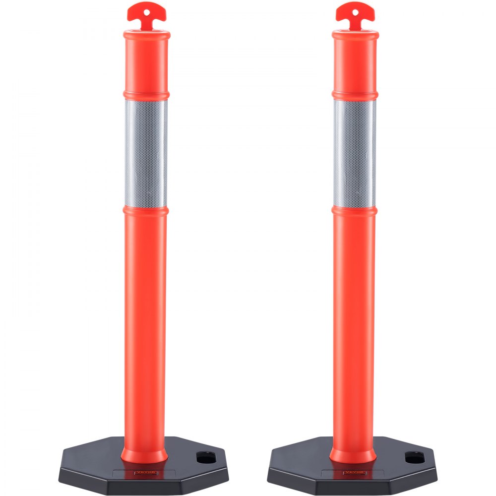 VEVOR Traffic Delineator Post Cones, 2 Pack, Traffic Safety Delineator Barrier with 16.93 x 16.93 in Rubber Base, for Traffic Control Warning Outdoor Indoor Use Parking Lot Construction Caution Roads 