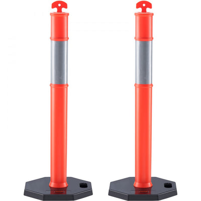 VEVOR Traffic Delineator Post Cones, 2 Pack, Traffic Safety Delineator Barrier with 16.93 x 16.93 in Rubber Base, for Traffic Control Warning Outdoor Indoor Use Parking Lot Construction Caution Roads 