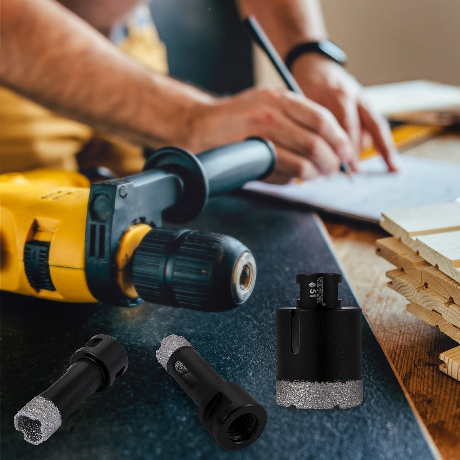 VEVOR Diamond Drill Bits 6PCS Diamond Hole Saw 19/28/32/38/45/51 mm Tile Hole Saw Kit Vacuum Brazed Diamond Drill Bit 0.59in Segment Tile Hole Saw with a Blade for Tile Ceramic Porcelain Marble 