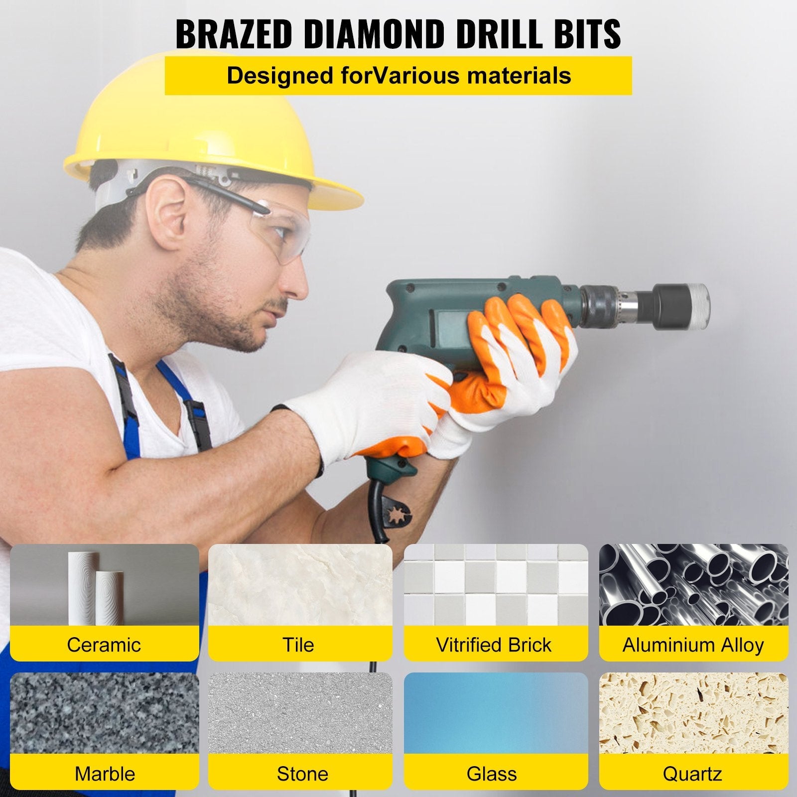 VEVOR Diamond Drill Bits 6/8/10/13/19/25/32/51 mm Diamond Hole Saw Brazed Tile 0.59in Segment Finger Bit SDS Tile Hole Saw Kit with a Blade for Tile Ceramic Porcelain Marbl 5/8\"-11 Female Thread 