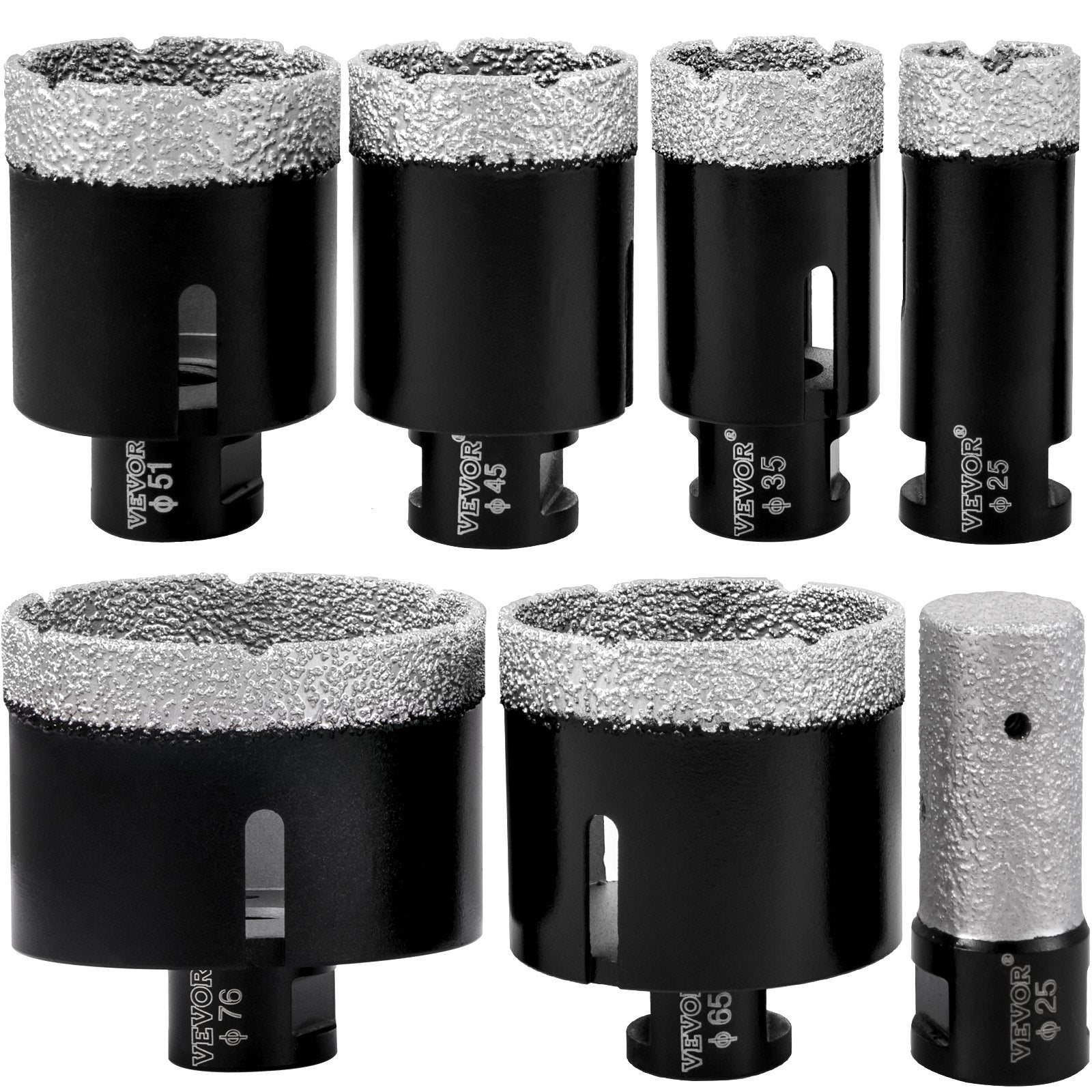 VEVOR Diamond Drill Bits 6/8/10/13/19/25/32/51 mm Diamond Hole Saw Brazed Tile 0.59in Segment Finger Bit SDS Tile Hole Saw Kit with a Blade for Tile Ceramic Porcelain Marbl 5/8\"-11 Female Thread 