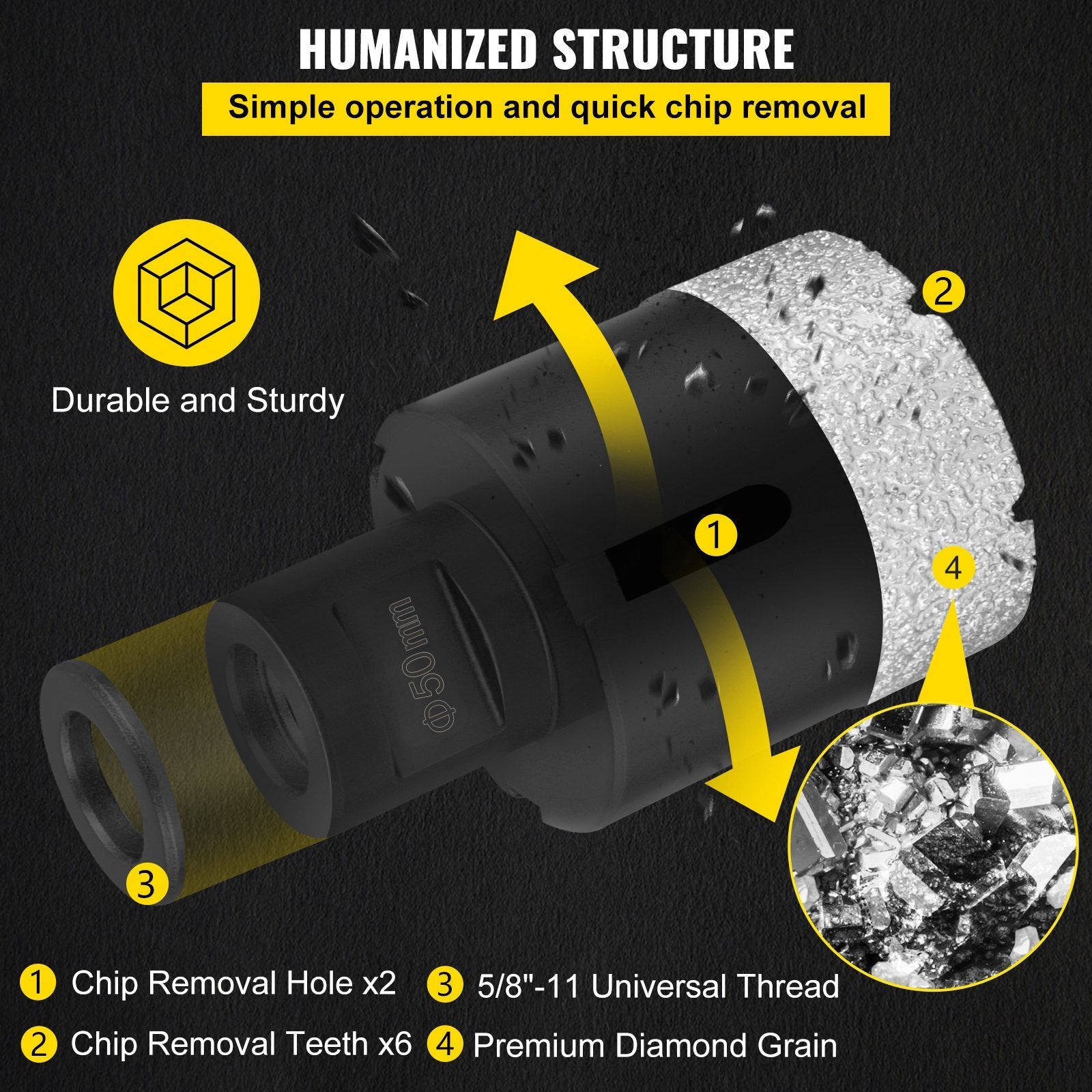 VEVOR Diamond Drill Bits 6PCS Diamond Hole Saw 6/8/10/25/35/51 mm Tile Hole Saw Kit Vacuum Brazed Diamond Drill Bit 0.59in Segment Tile Hole Saw with a Blade for Tile Ceramic Porcelain Marble Stone 
