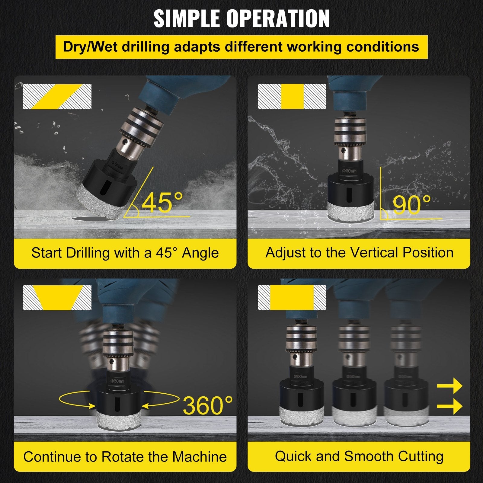 VEVOR Diamond Drill Bits 6PCS Diamond Hole Saw 6/8/10/25/35/51 mm Tile Hole Saw Kit Vacuum Brazed Diamond Drill Bit 0.59in Segment Tile Hole Saw with a Blade for Tile Ceramic Porcelain Marble Stone 