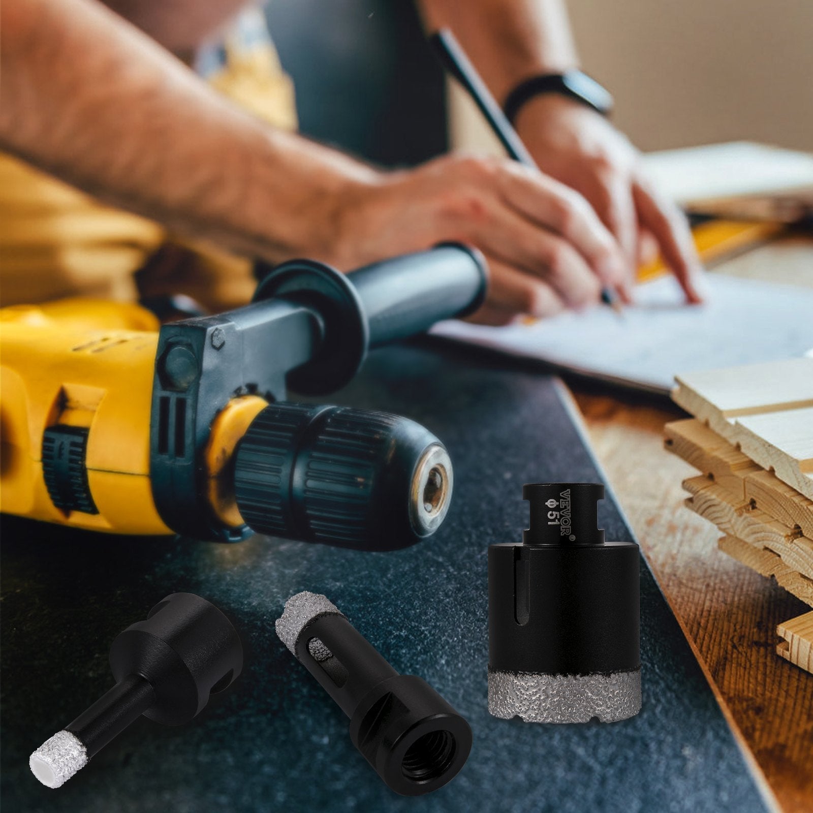 VEVOR Diamond Drill Bits 6PCS Diamond Hole Saw 6/8/10/25/35/51 mm Tile Hole Saw Kit Vacuum Brazed Diamond Drill Bit 0.59in Segment Tile Hole Saw with a Blade for Tile Ceramic Porcelain Marble Stone 