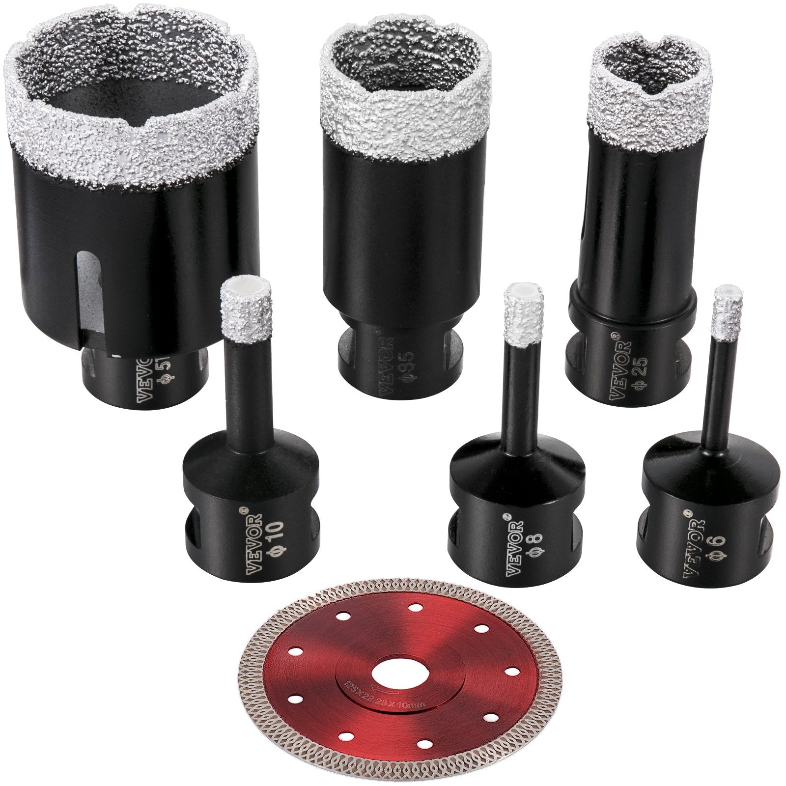 VEVOR Diamond Drill Bits 6PCS Diamond Hole Saw 6/8/10/25/35/51 mm Tile Hole Saw Kit Vacuum Brazed Diamond Drill Bit 0.59in Segment Tile Hole Saw with a Blade for Tile Ceramic Porcelain Marble Stone 