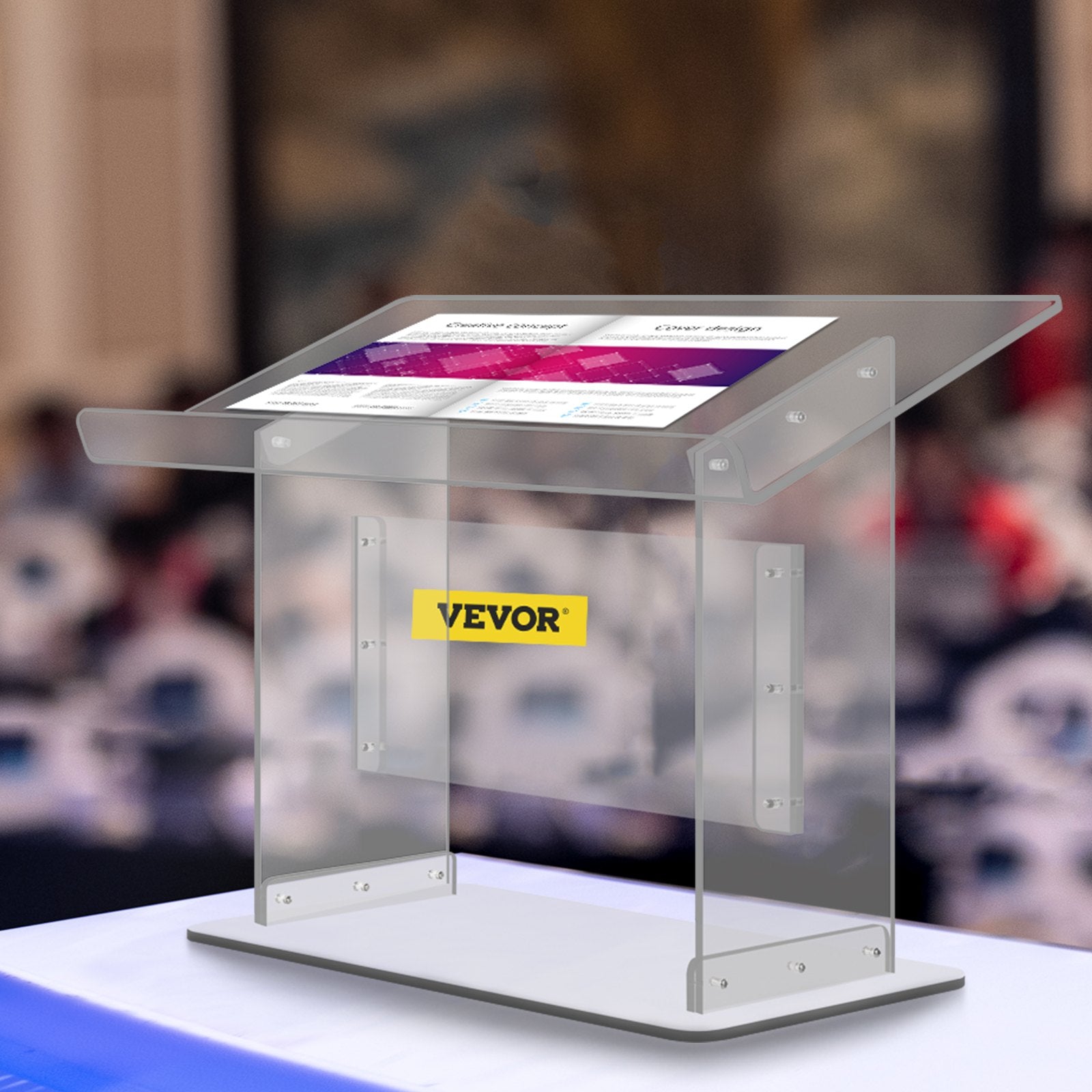 VEVOR Tabletop Acrylic Podium 19.5" Tall Plexiglass Podium 27"x13.7" Table Acrylic Pulpits for Churches Slanted Surface with Lip for Book Holder Clear Lectern for Lecture Recital Speech & Presentation 