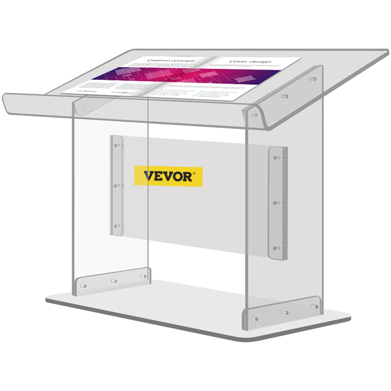 VEVOR Tabletop Acrylic Podium 19.5" Tall Plexiglass Podium 27"x13.7" Table Acrylic Pulpits for Churches Slanted Surface with Lip for Book Holder Clear Lectern for Lecture Recital Speech & Presentation 