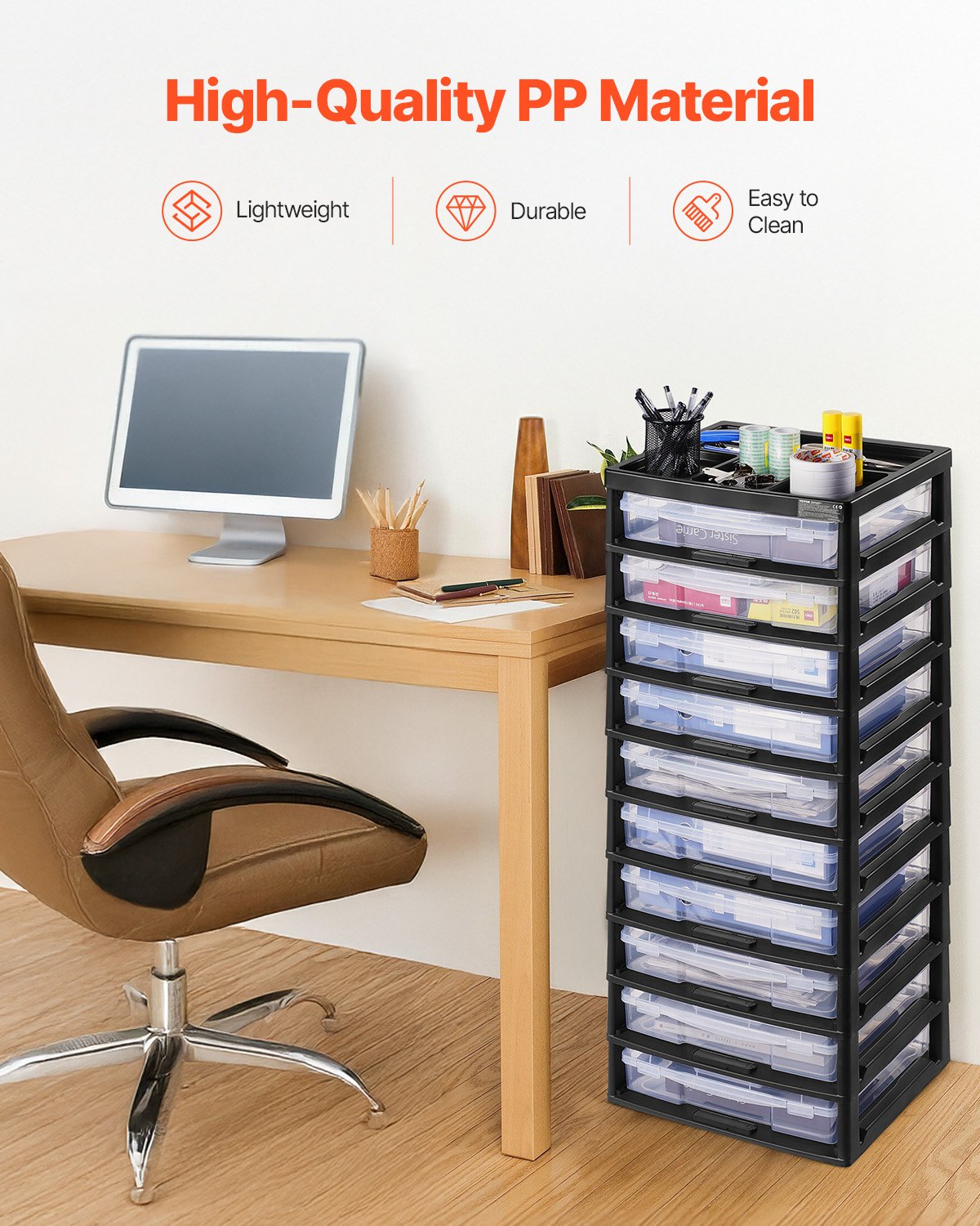 Plastic Storage Organizer 10-Tier Large Capacity with Organizer Top Black Frame 