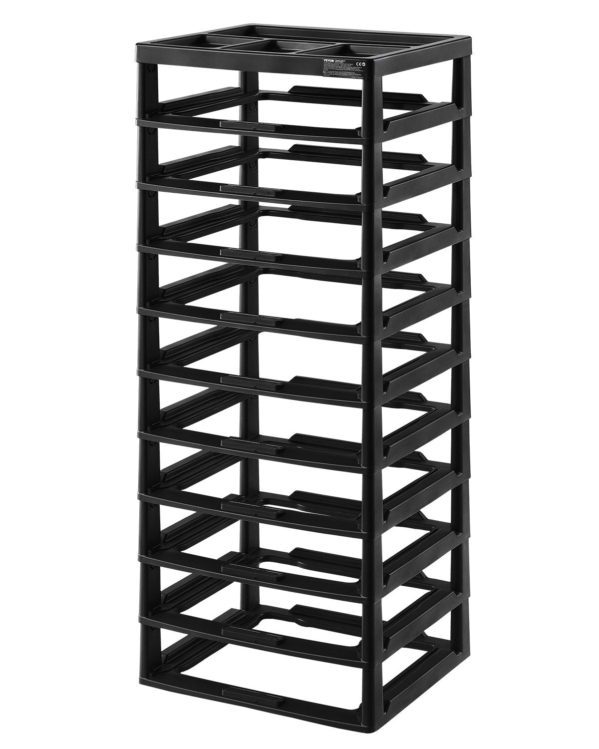 Plastic Storage Organizer 10-Tier Large Capacity with Organizer Top Black Frame 