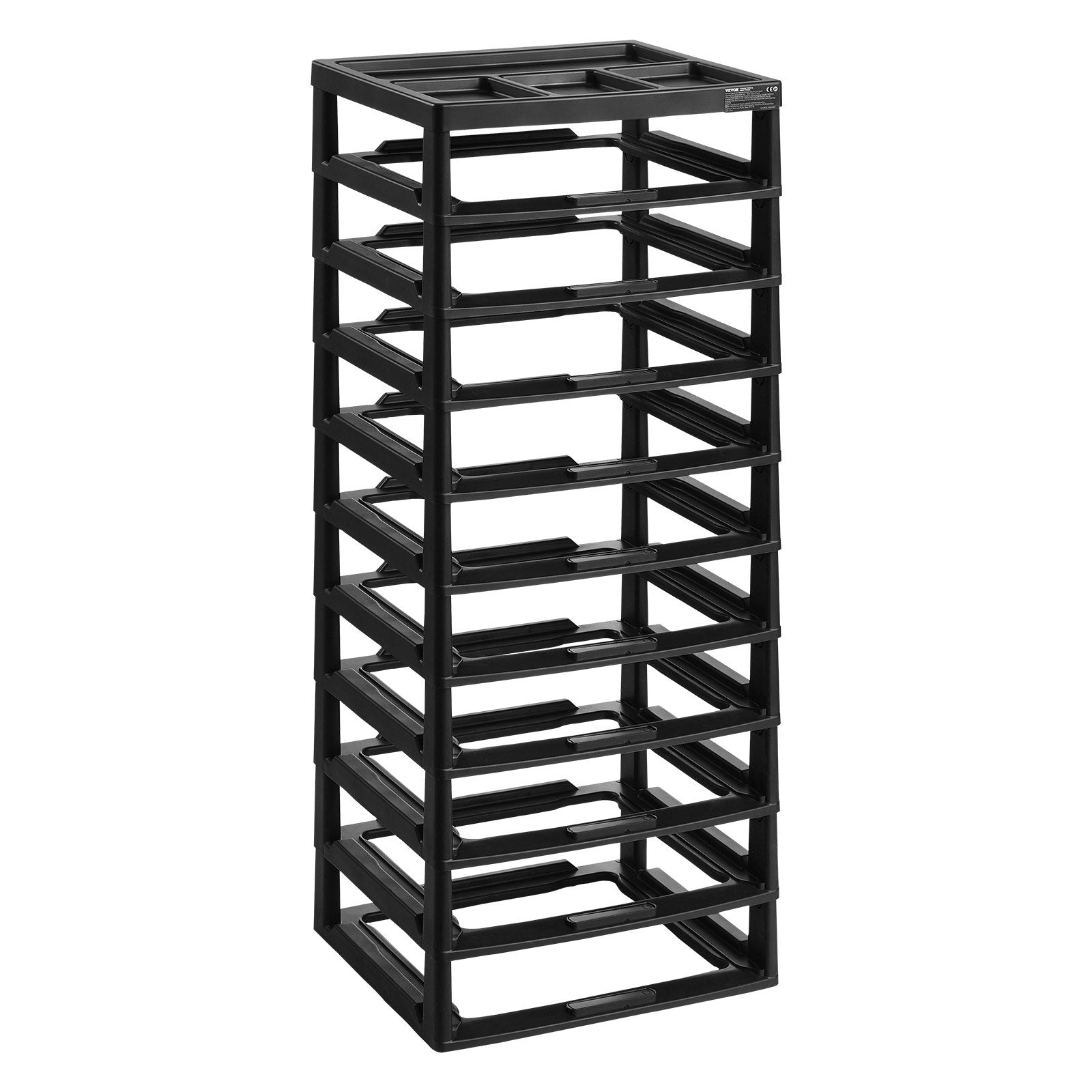 Plastic Storage Organizer 10-Tier Large Capacity with Organizer Top Black Frame 