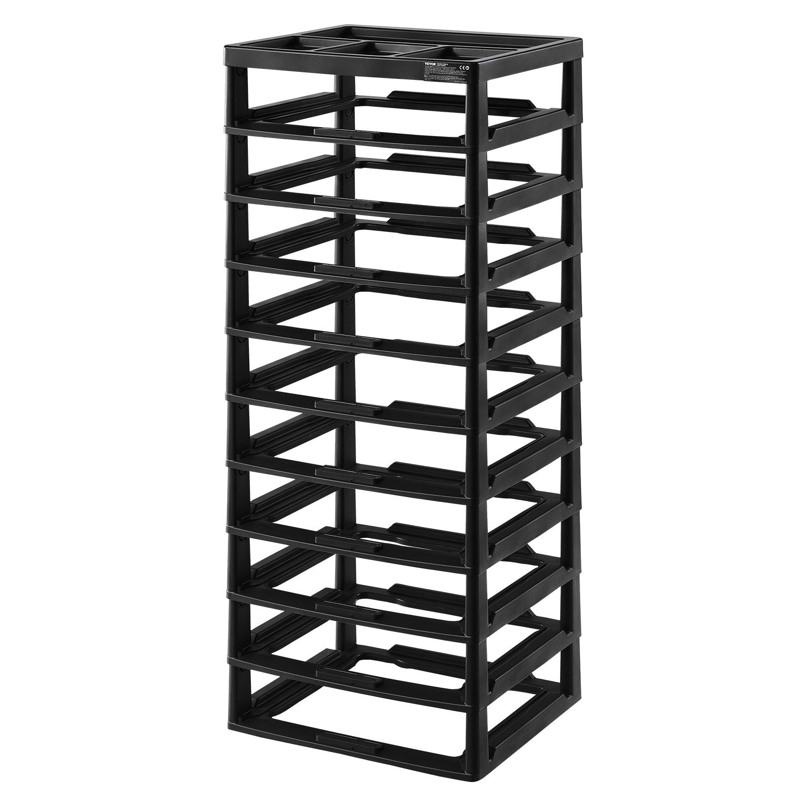 Plastic Storage Organizer 10-Tier Large Capacity with Organizer Top Black Frame 