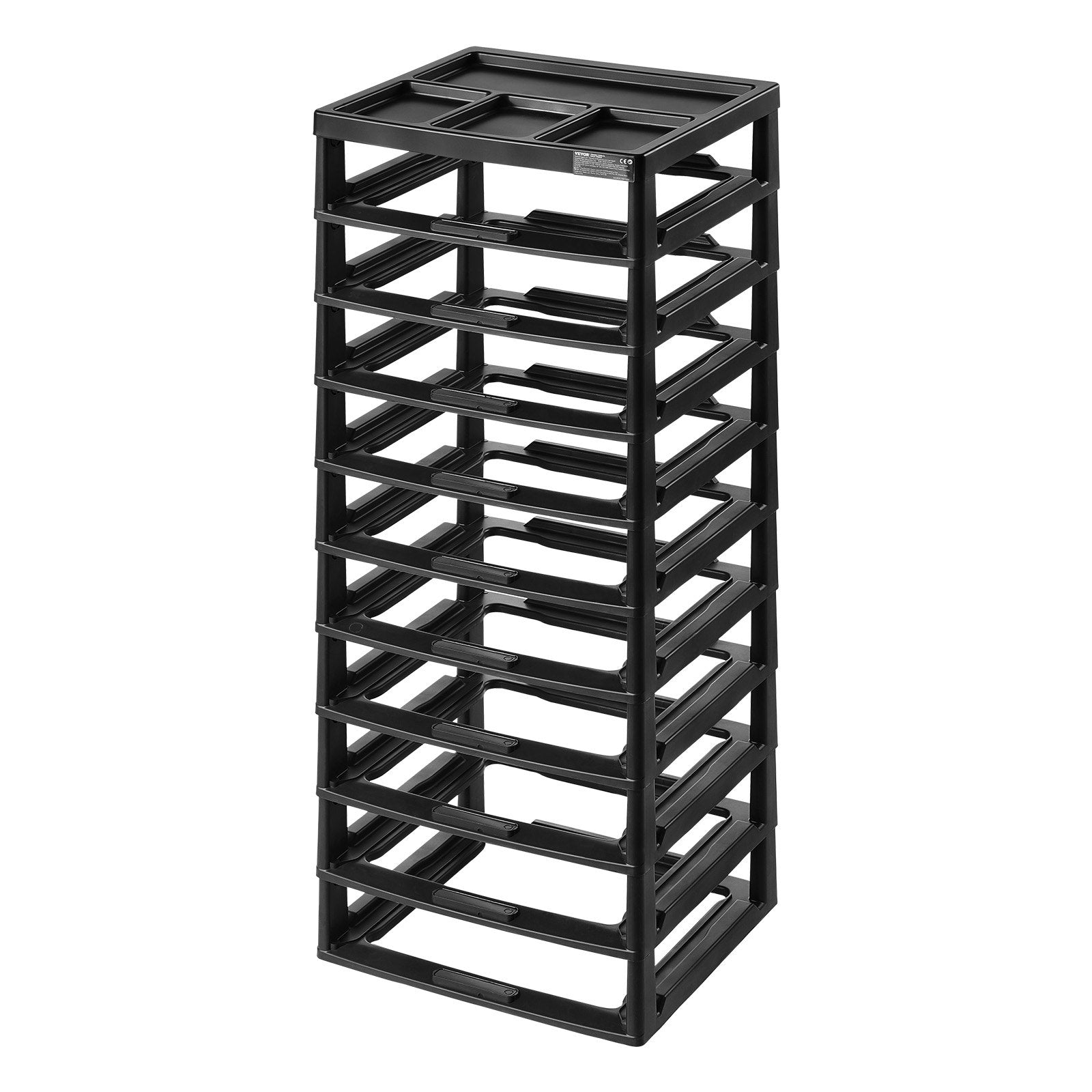 Plastic Storage Organizer 10-Tier Large Capacity with Organizer Top Black Frame 