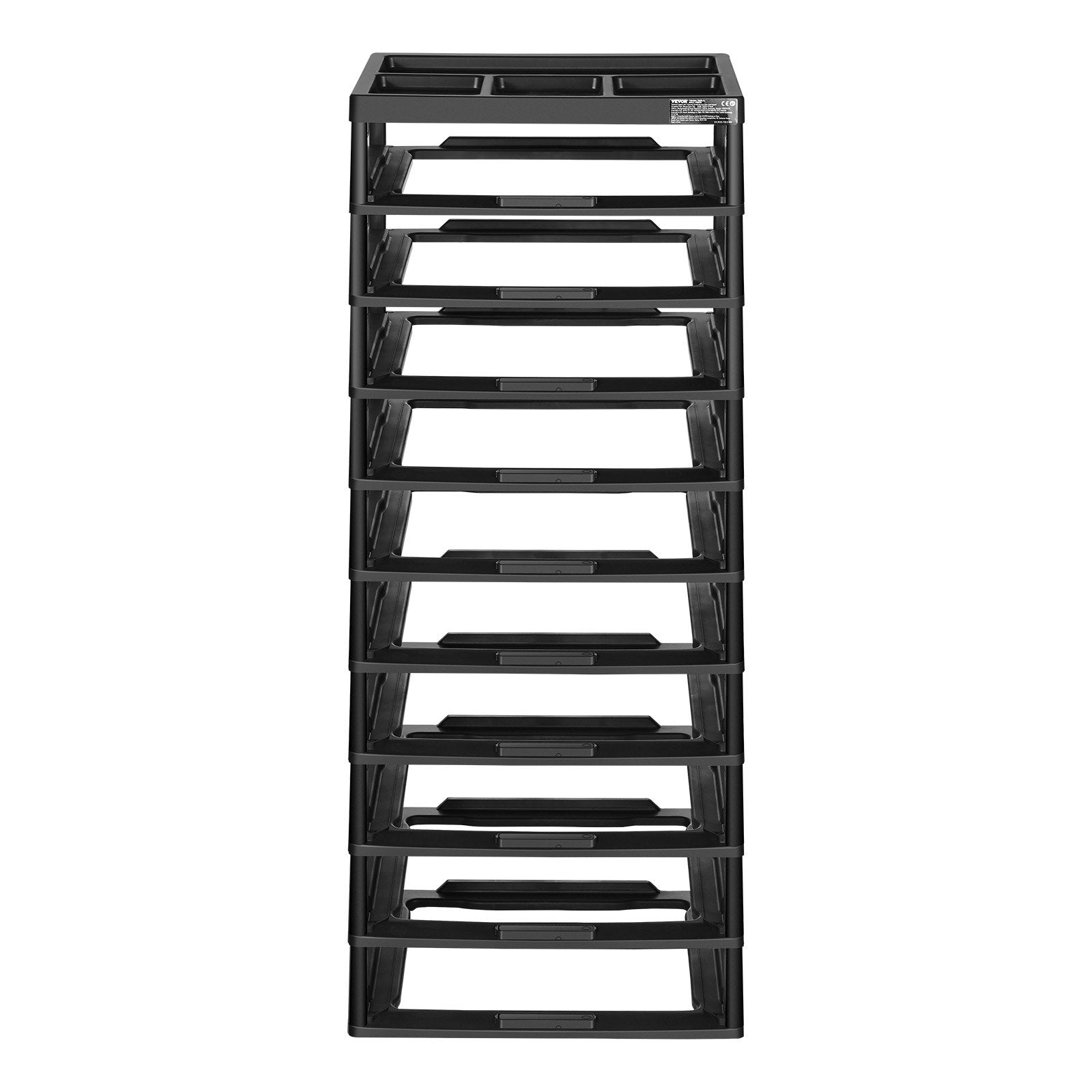 Plastic Storage Organizer 10-Tier Large Capacity with Organizer Top Black Frame 