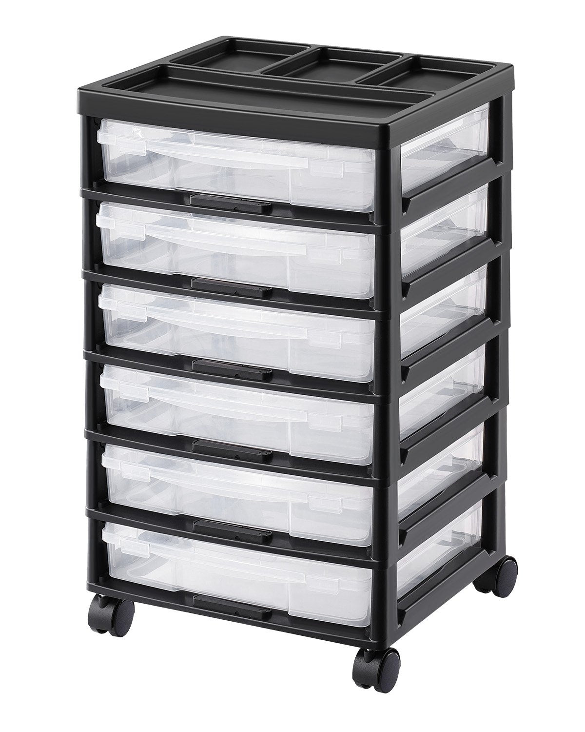 Scrapbook Rolling Storage Cart 6-Tier Large Capacity with 6 Clear Cases Black 