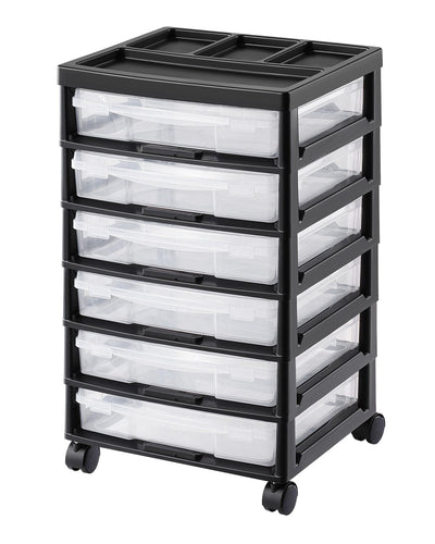 Scrapbook Rolling Storage Cart 6-Tier Large Capacity with 6 Clear Cases Black 