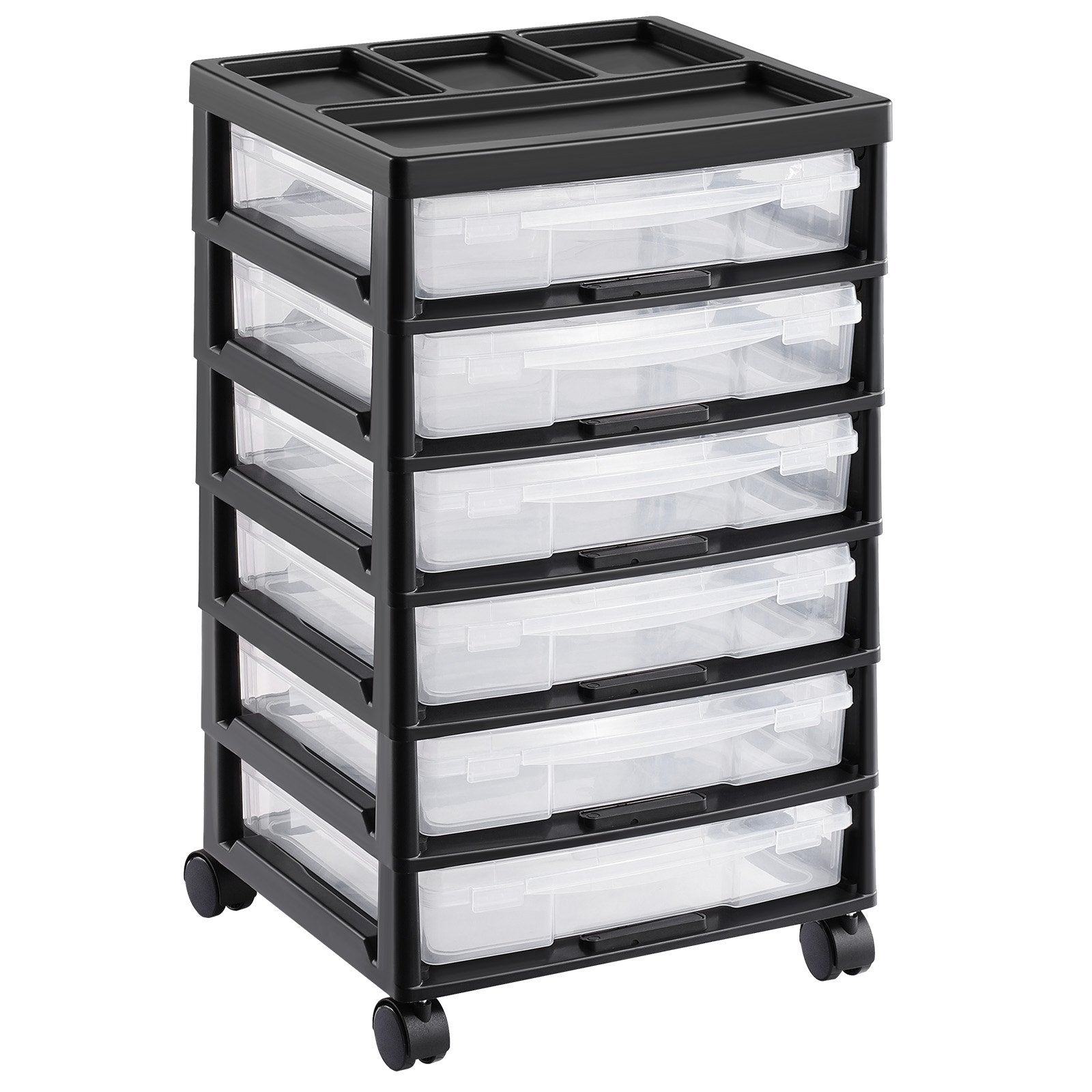 Scrapbook Rolling Storage Cart 6-Tier Large Capacity with 6 Clear Cases Black 