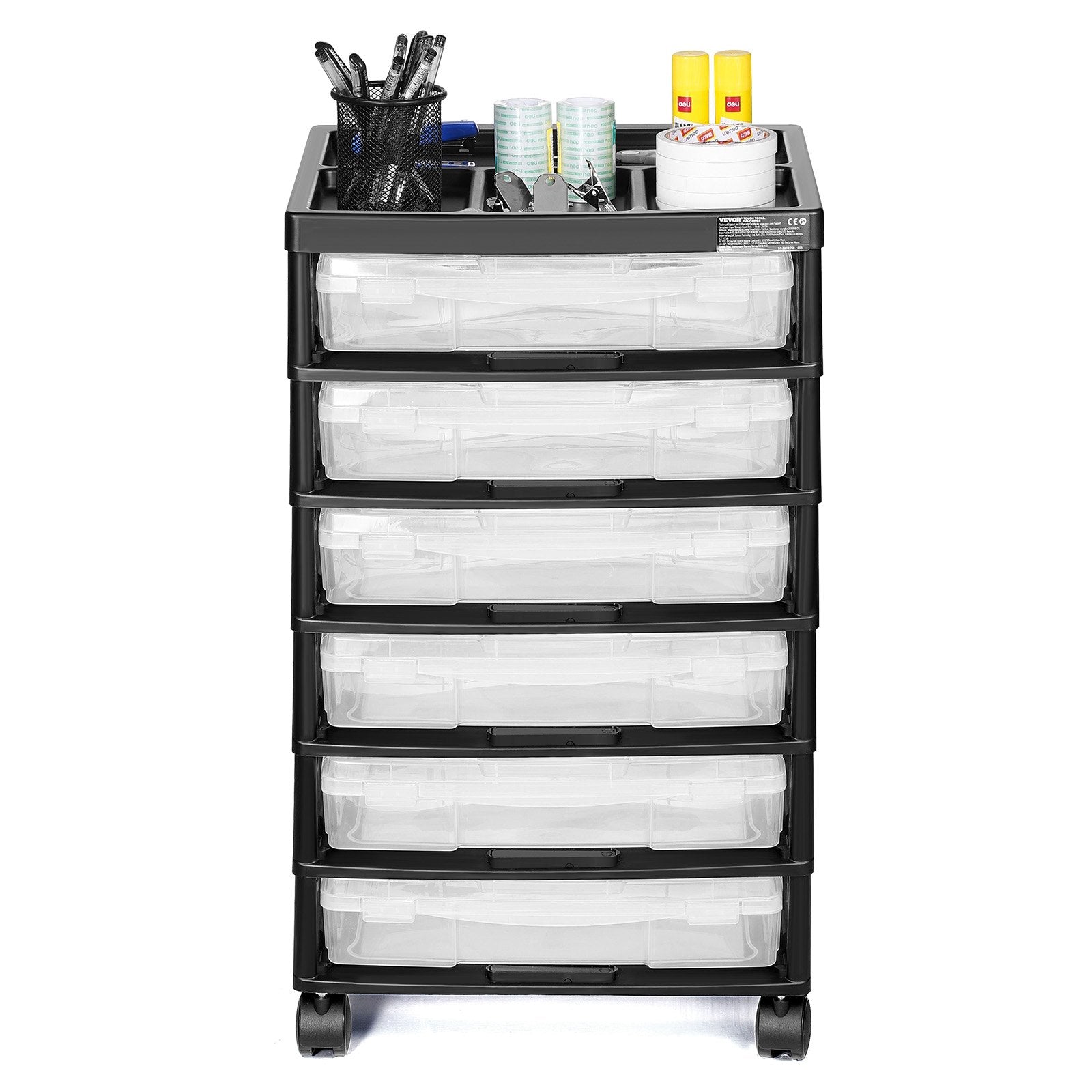 Scrapbook Rolling Storage Cart 6-Tier Large Capacity with 6 Clear Cases Black 