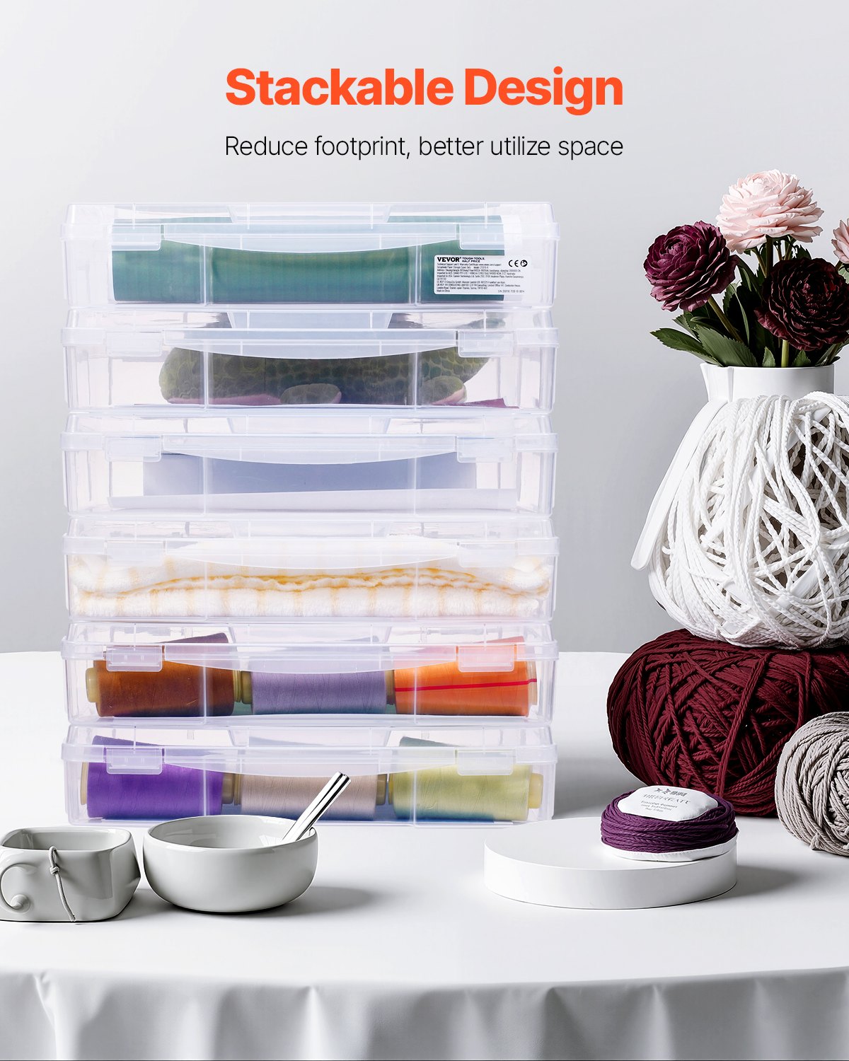 Scrapbook Paper Storage 6 Pack Stackable Plastic Board Game Boxes Clear Case 