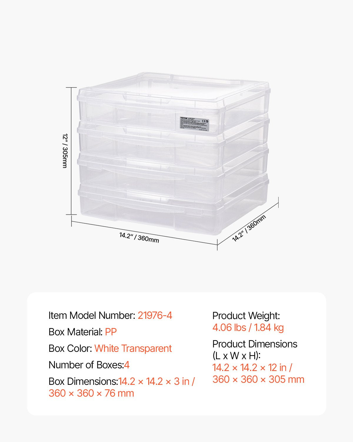Scrapbook Paper Storage 4 Pack Stackable Plastic Board Game Boxes Clear Case 