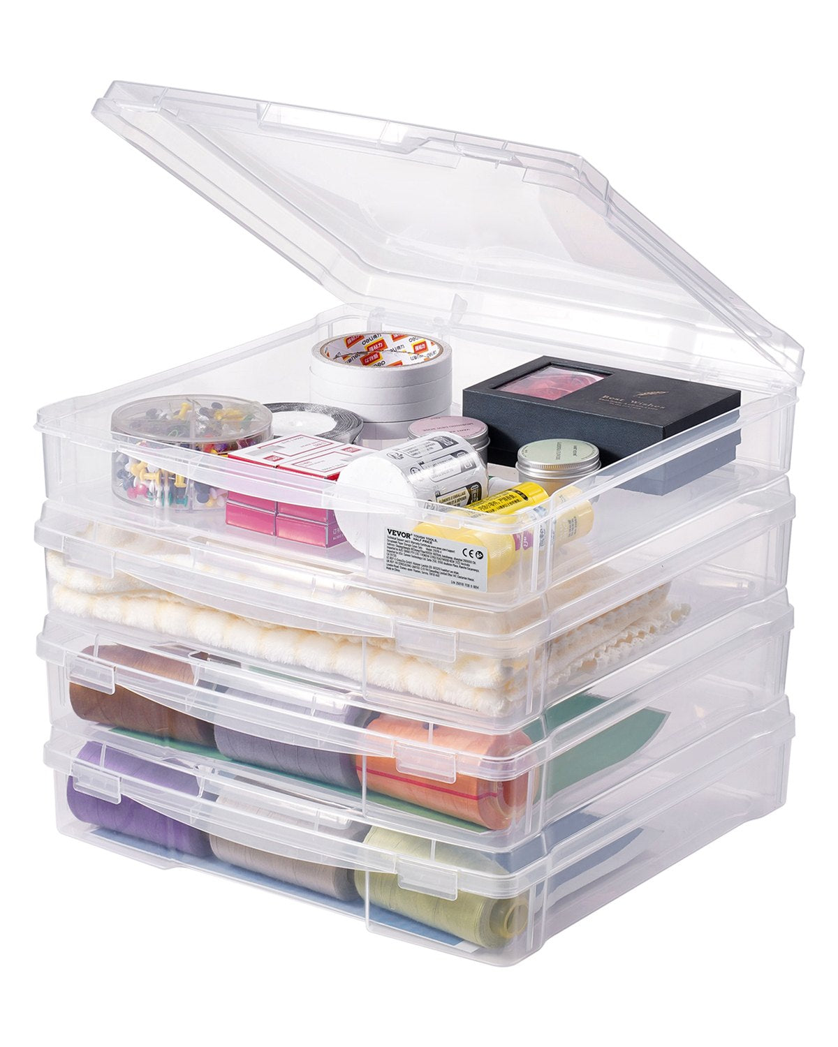 Scrapbook Paper Storage 4 Pack Stackable Plastic Board Game Boxes Clear Case 