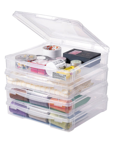 Scrapbook Paper Storage 4 Pack Stackable Plastic Board Game Boxes Clear Case 
