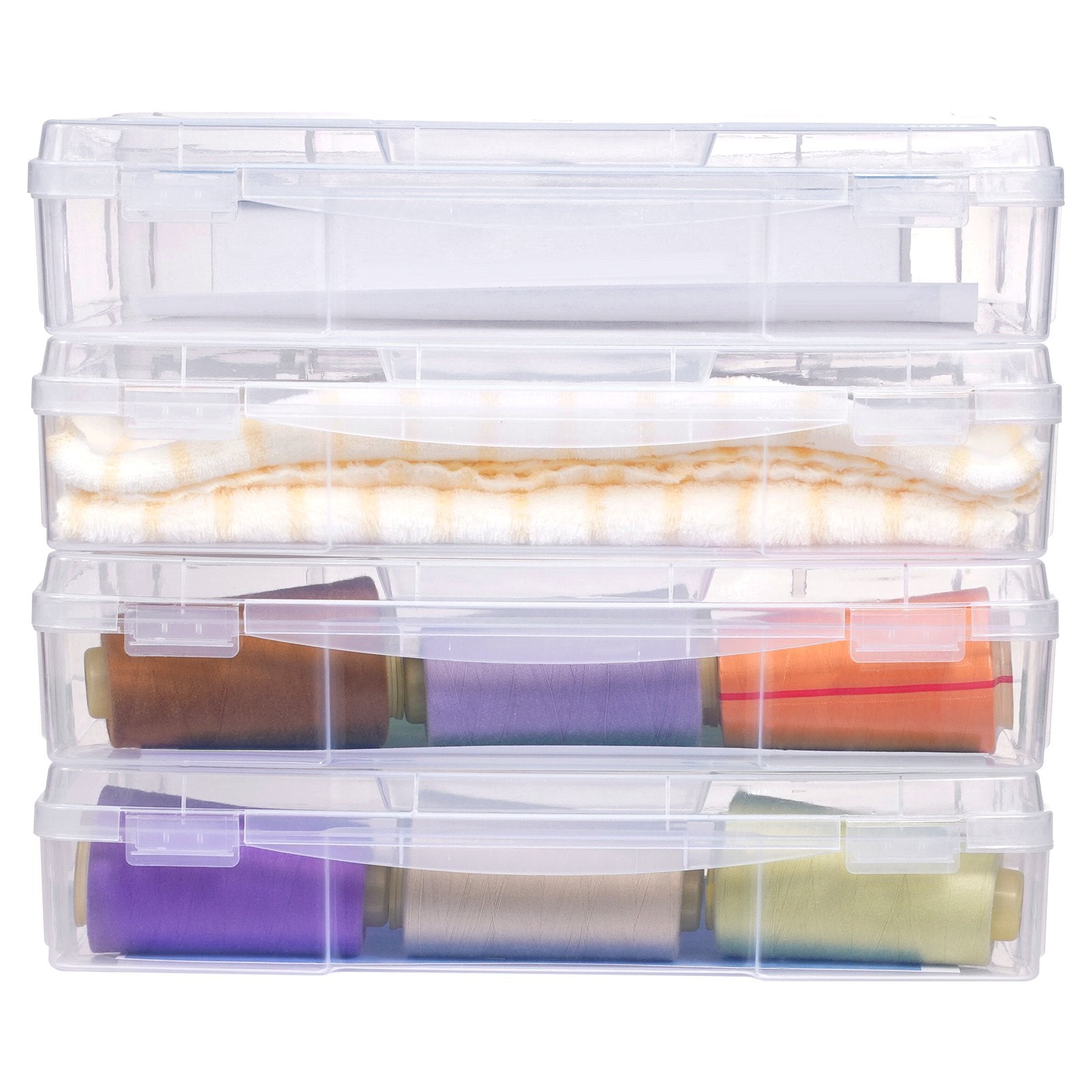 Scrapbook Paper Storage 4 Pack Stackable Plastic Board Game Boxes Clear Case 
