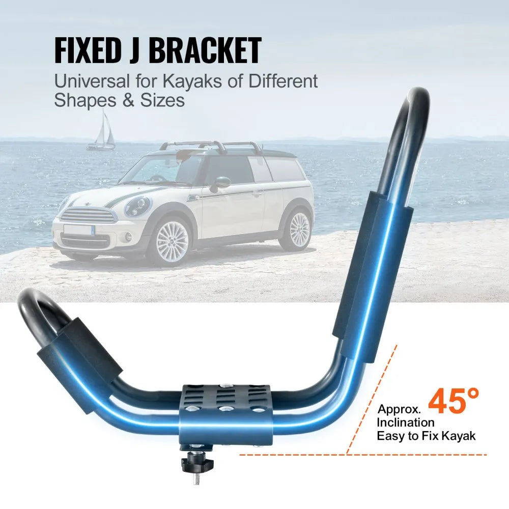 VEVOR Kayak Roof Rack 2 Pairs J-Bar, Soft Roof Rack, Top Mount Tie Down, Carrier for kayak, Surf Board, Canoe, SUP, Ski Board, Mount on Car, SUV, Truck, 2 Kayaks