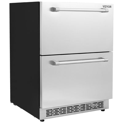 VEVOR 24 inch Undercounter Refrigerator, 2 Drawer Refrigerator with Different Temperature, 4.87 Cu.ft. Capacity, Waterproof Indoor and Outdoor Under Counter Freezer Fridge for Home and Commercial Use 