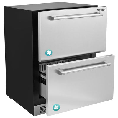 VEVOR 24" Undercounter Refrigerator, 2 Drawer Built-in Beverage Refrigerator with Touch Panel, 5.12 Cu.ft. Capacity, Waterproof Indoor and Outdoor Under Counter Fridge for Home and Commercial Use 