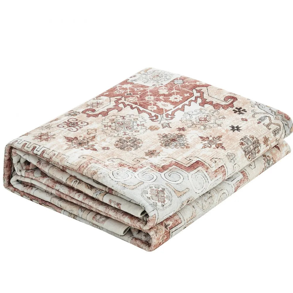 VEVOR Large Area Rug 8 x 10 ft Anti-Skid Indoor Floor Mat Vintage Brown Red