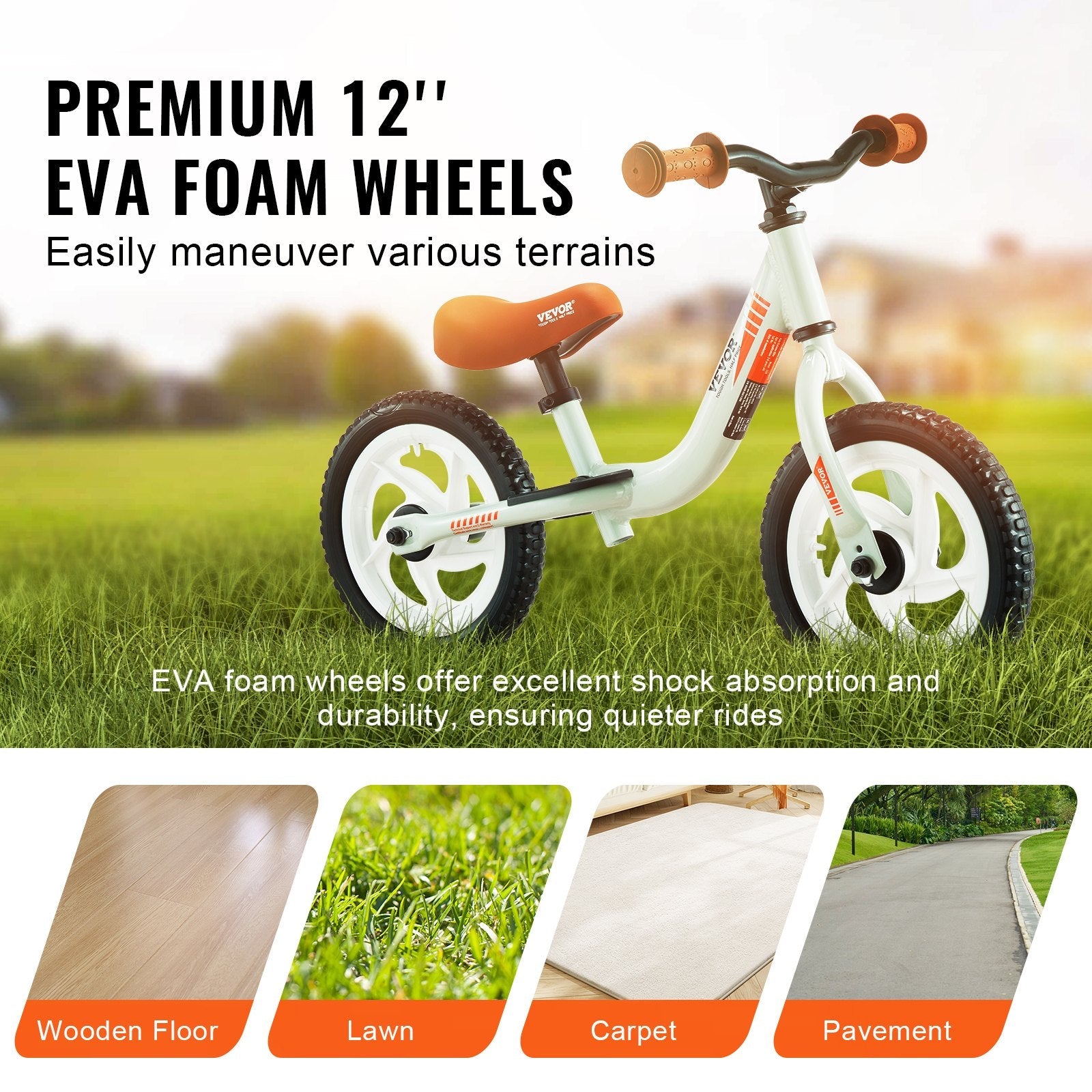 VEVOR Toddler Balance Bike, Lightweight Aluminum Alloy Balance Bicycle for Kids, with Adjustable Seat & Handlebar, 12" EVA Foam Tires, No Pedal Kids Bicycle Gift for 1-5 Years Boys Girls, 55LBS Suppor 