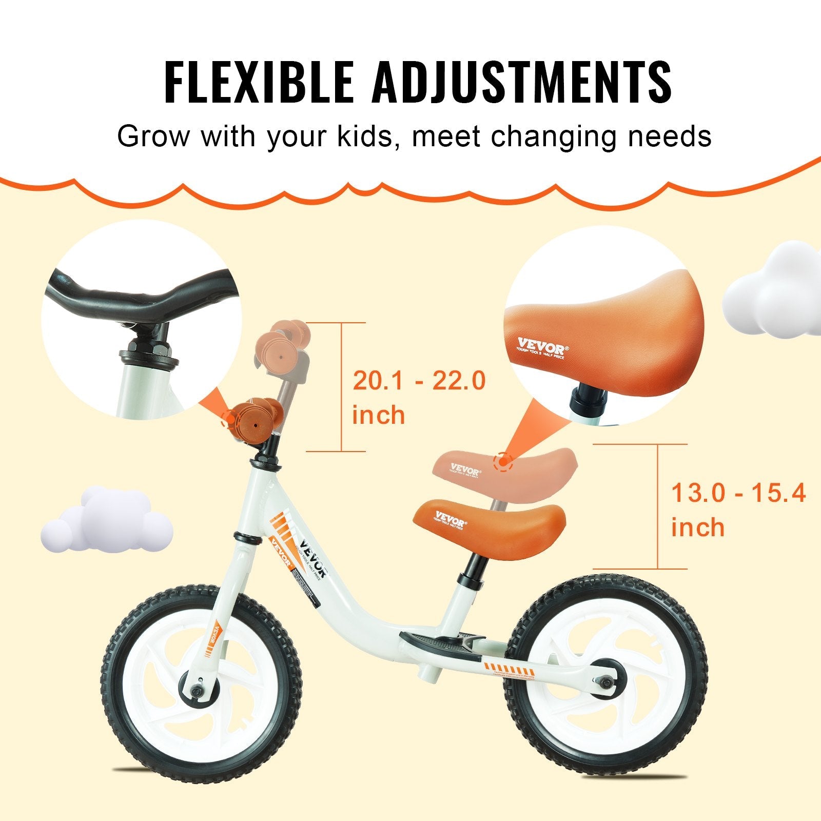 VEVOR Toddler Balance Bike, Lightweight Aluminum Alloy Balance Bicycle for Kids, with Adjustable Seat & Handlebar, 12" EVA Foam Tires, No Pedal Kids Bicycle Gift for 1-5 Years Boys Girls, 55LBS Suppor 