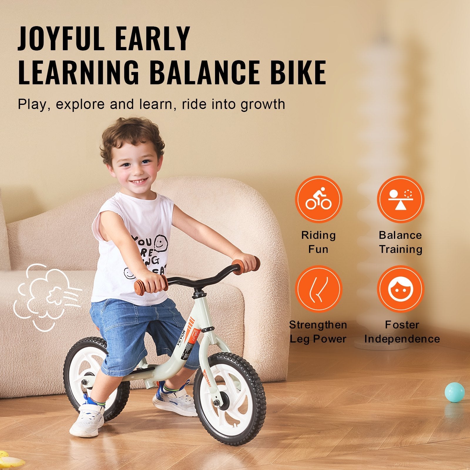 VEVOR Toddler Balance Bike, Lightweight Aluminum Alloy Balance Bicycle for Kids, with Adjustable Seat & Handlebar, 12" EVA Foam Tires, No Pedal Kids Bicycle Gift for 1-5 Years Boys Girls, 55LBS Suppor 