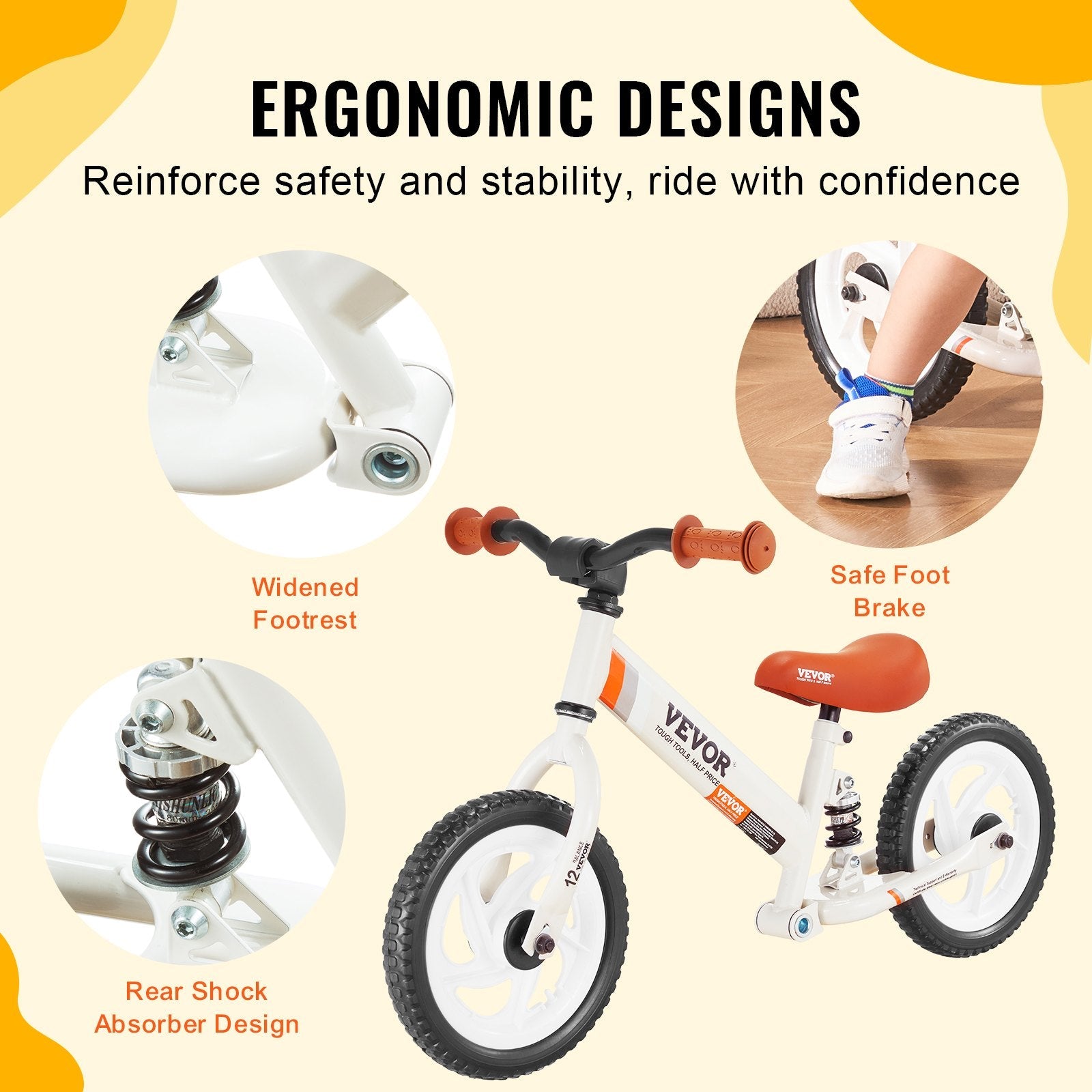 VEVOR Toddler Balance Bike, Carbon Steel Balance Bicycle for Kids with Adjustable Seat & Handlebar, 12" EVA Foam Tires, No Pedal Balance Bicycle Gift for 1-5 Years Boys Girls, 55LBS Support 