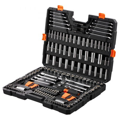 VEVOR Mechanics Tool Set and Socket Set, 1/4" 3/8" 1/2" Drive Deep and Standard Sockets, 205 Pcs SAE and Metric Mechanic Tool Kit with Bits, Combination Wrench, Hex Wrenches, Accessories, Storage Case 
