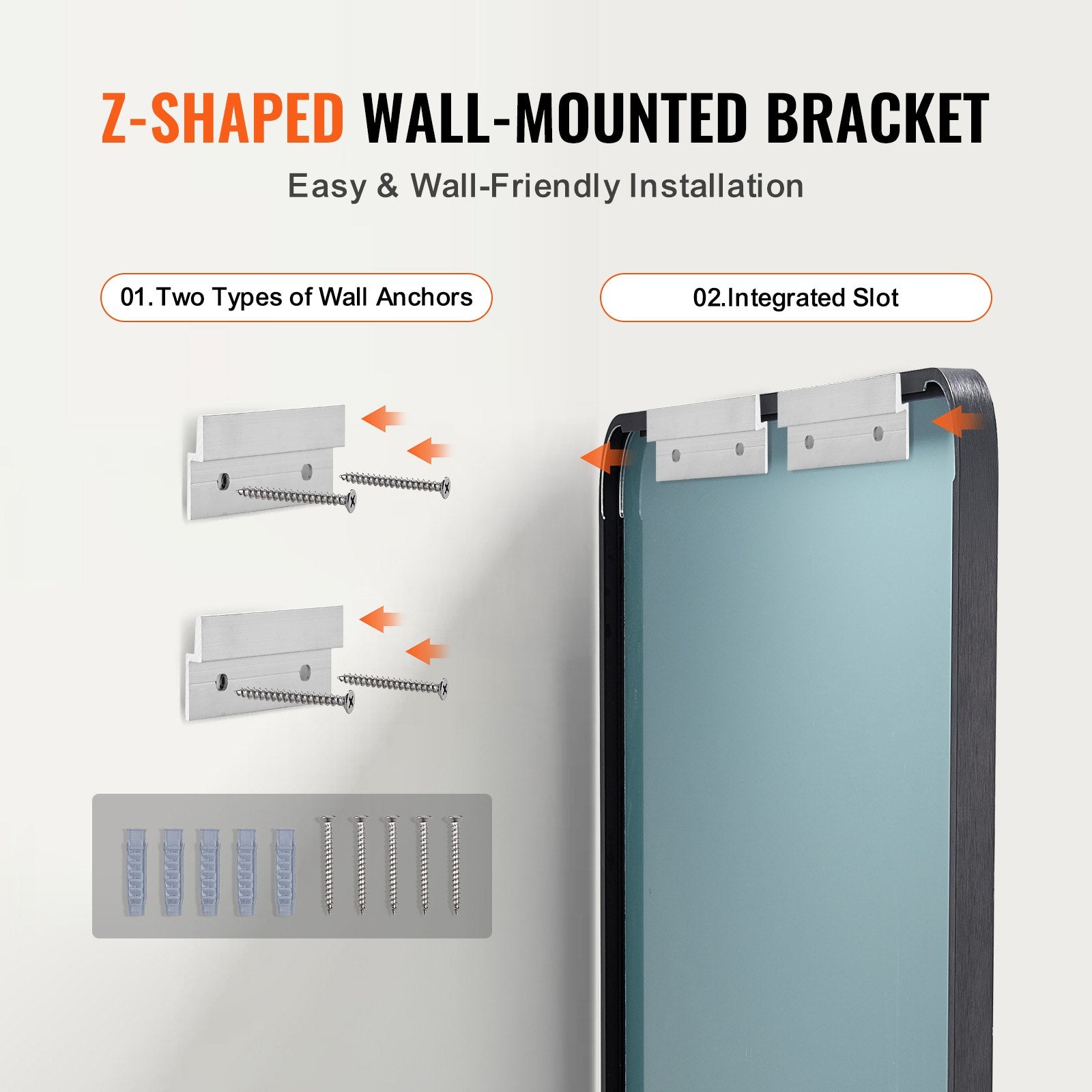 VEVOR Square Wall Mounted Mirror 28" x 60" Mirror with Aluminium Alloy Frame 