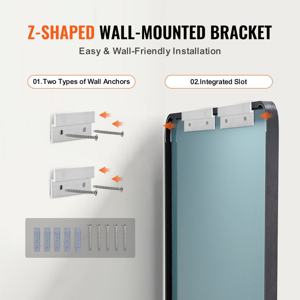 VEVOR Square Wall Mounted Mirror 30" x 48" Mirror with Aluminium Alloy Frame 