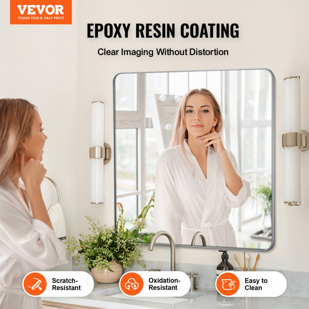 VEVOR Square Wall Mounted Mirror 36" x 36" Mirror with Aluminium Alloy Frame 