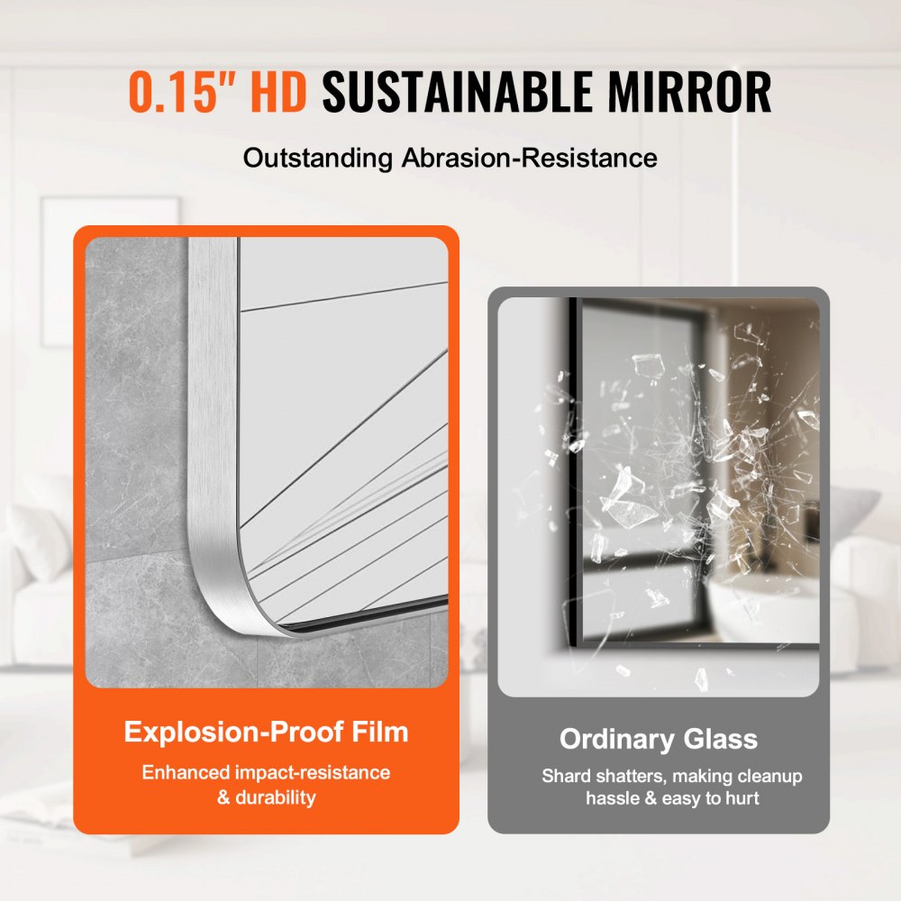 VEVOR Square Wall Mounted Mirror 36" x 36" Mirror with Aluminium Alloy Frame 
