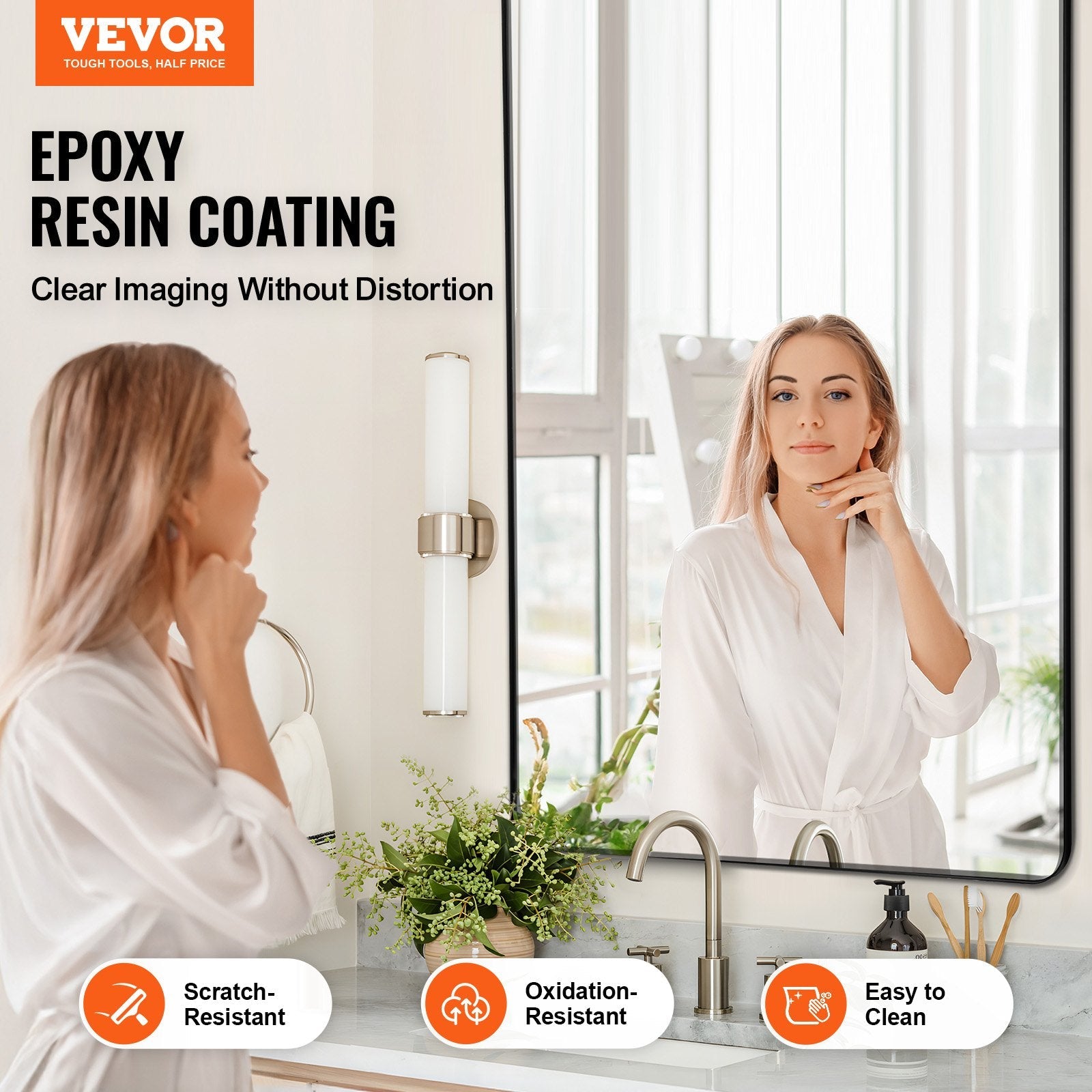VEVOR Square Wall Mounted Mirror 36" x 72" Mirror with Aluminium Alloy Frame 