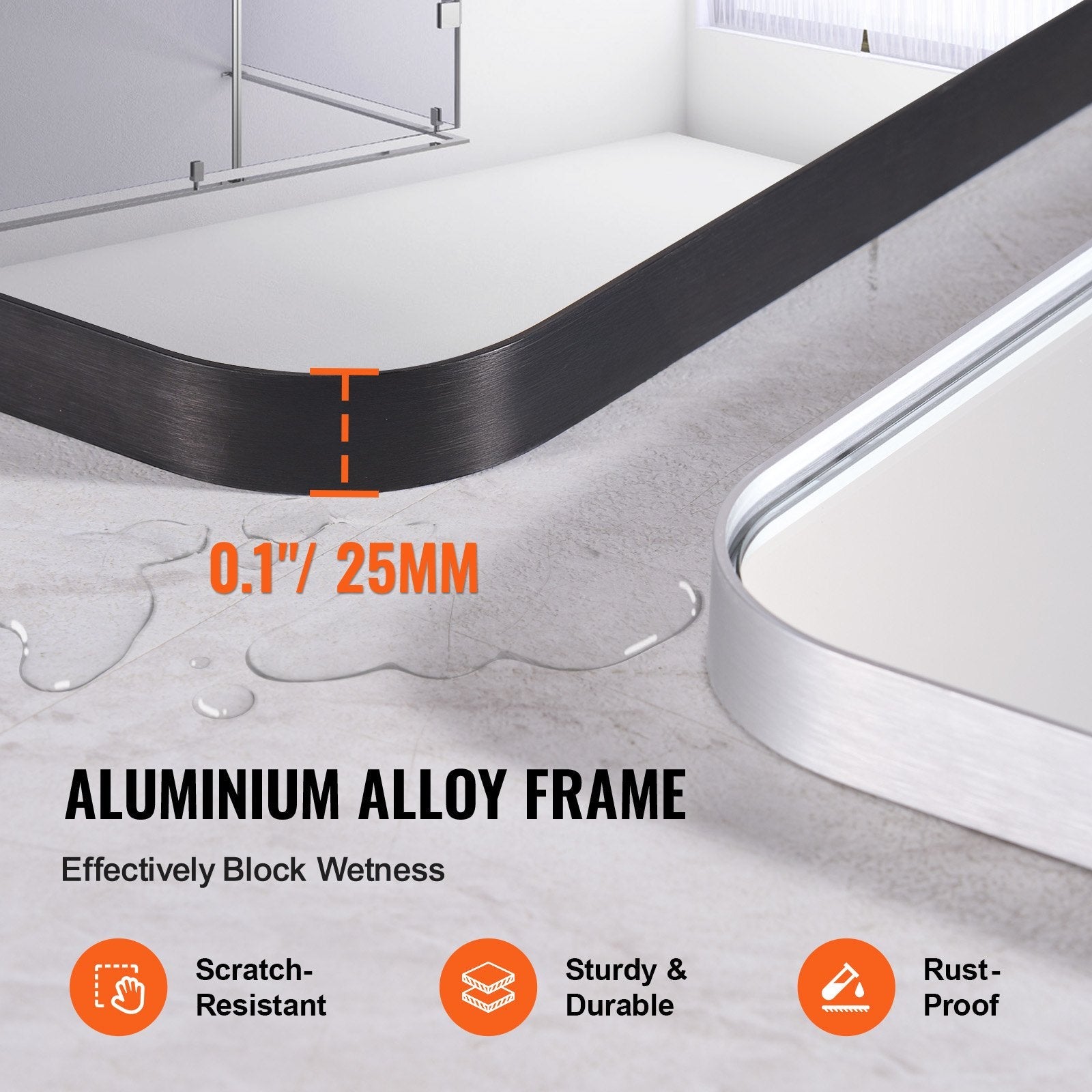 VEVOR Square Wall Mounted Mirror 36" x 72" Mirror with Aluminium Alloy Frame 