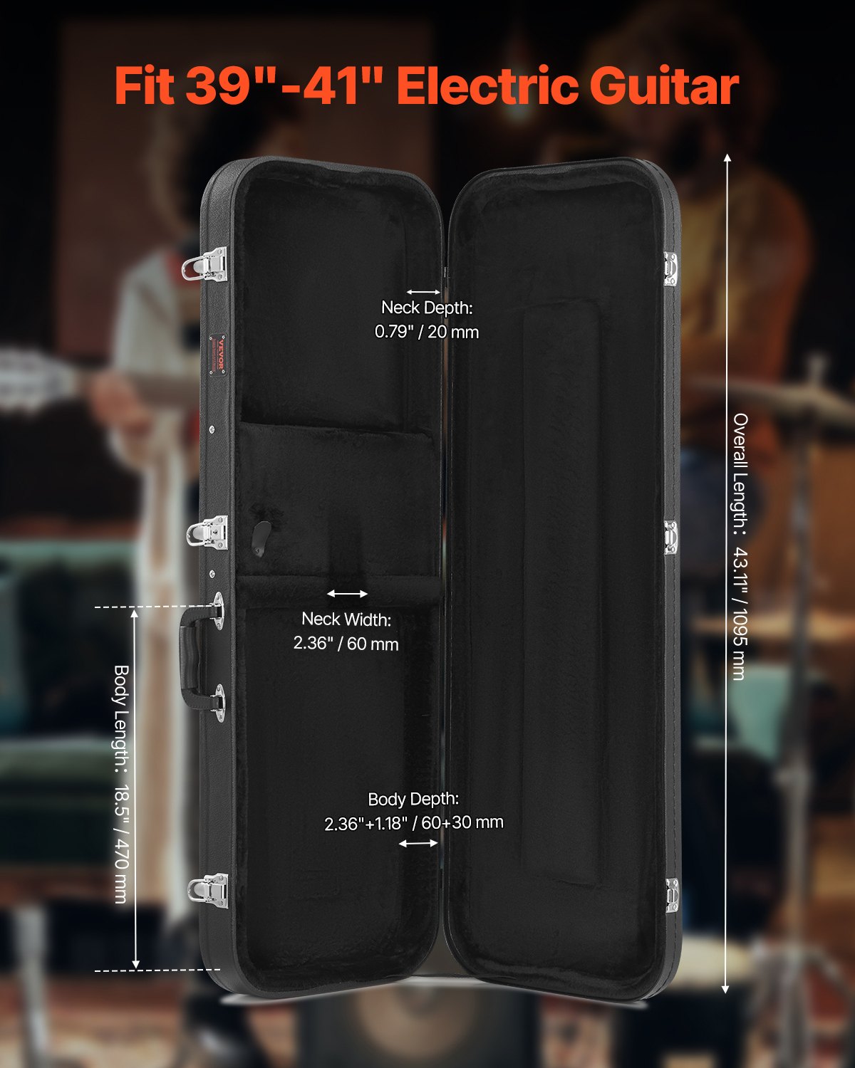 VEVOR Electric Guitar Hard Case 43.11 in With Lock And Key for Electric Guitar 