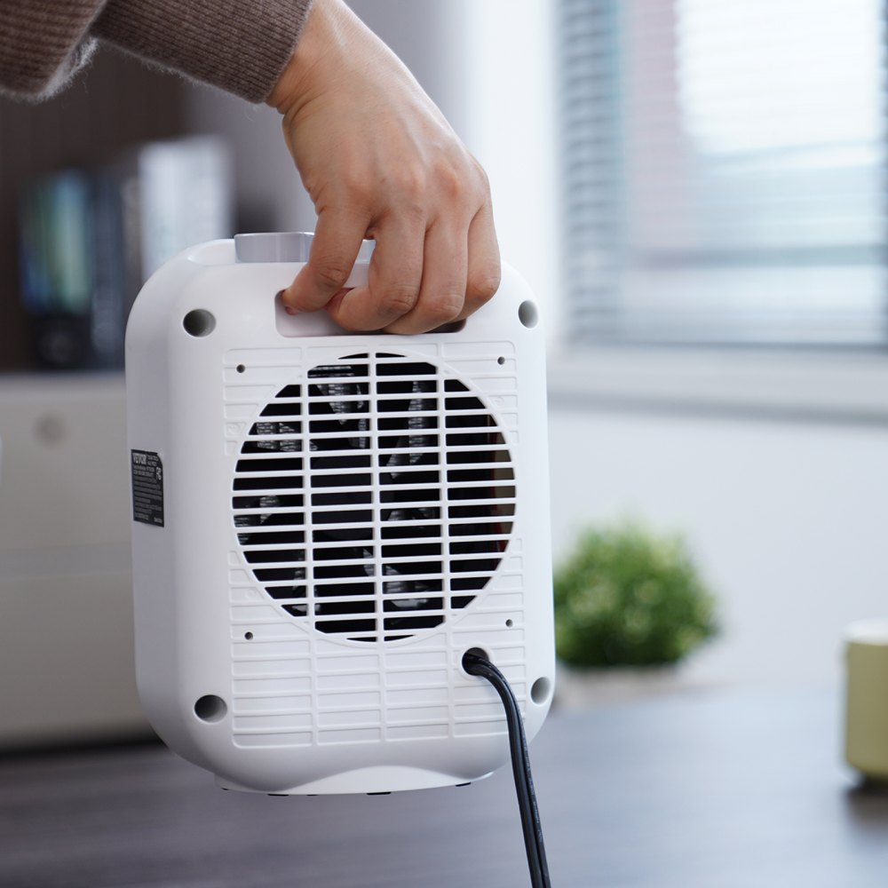 VEVOR Portable Electric Space Heater with Thermostat, 1000W/1500W 2-Level Adjustable Quiet Ceramic Heater Fan, 9 in Tip-Over Shutdown Flame-Retardant PP Small Heaters for Office Room Desk Indoor Use 