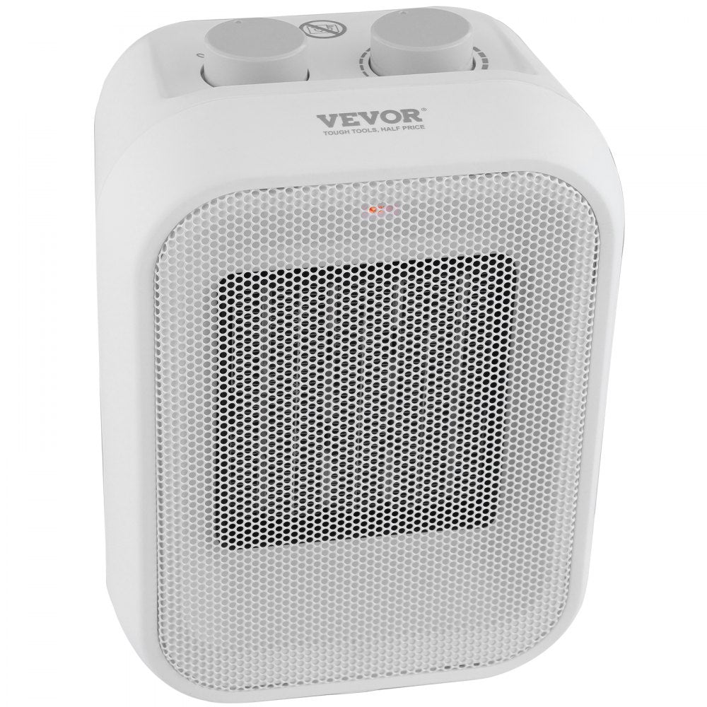 VEVOR Portable Electric Space Heater with Thermostat, 1000W/1500W 2-Level Adjustable Quiet Ceramic Heater Fan, 9 in Tip-Over Shutdown Flame-Retardant PP Small Heaters for Office Room Desk Indoor Use 