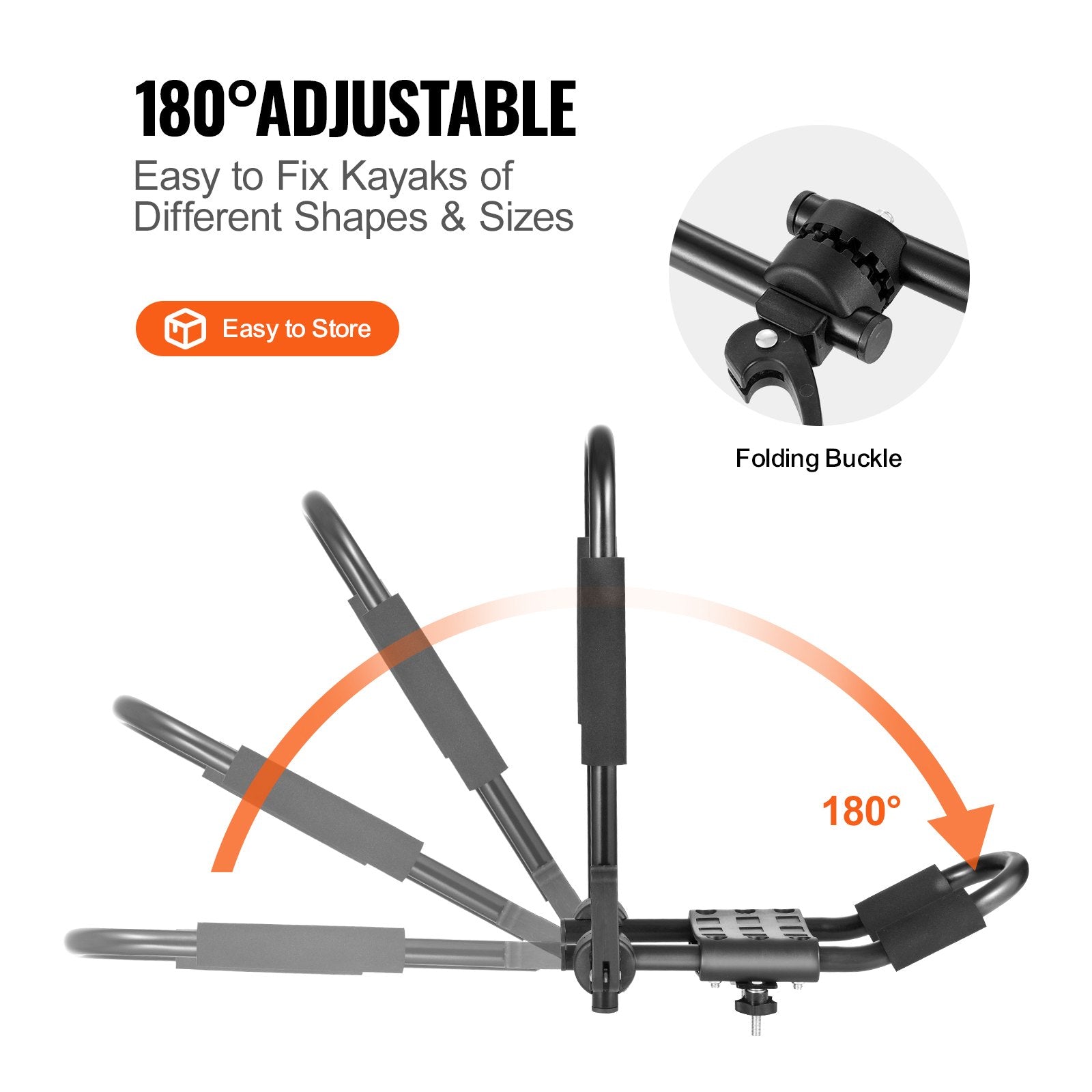 VEVOR Kayak Roof Rack 1 Pair J-Bar, Soft Roof Rack Quick Folding, Top Mount Tie Down, Carrier for kayak, Surf Board, Canoe, SUP, Ski Board, Mount on Car, SUV, Truck, 1 Kayak 