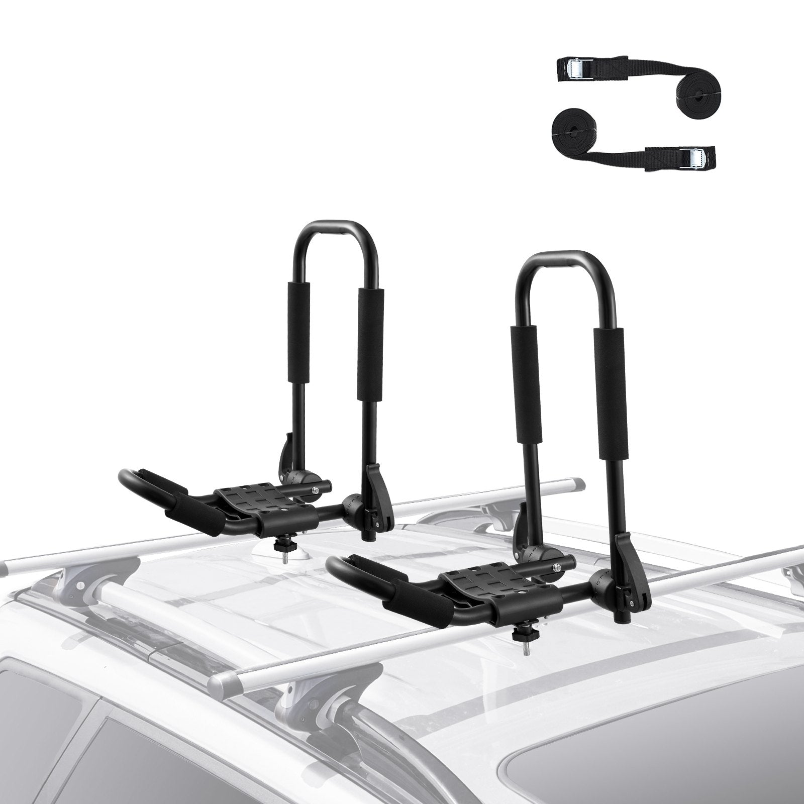 VEVOR Kayak Roof Rack 1 Pair J-Bar, Soft Roof Rack Quick Folding, Top Mount Tie Down, Carrier for kayak, Surf Board, Canoe, SUP, Ski Board, Mount on Car, SUV, Truck, 1 Kayak 