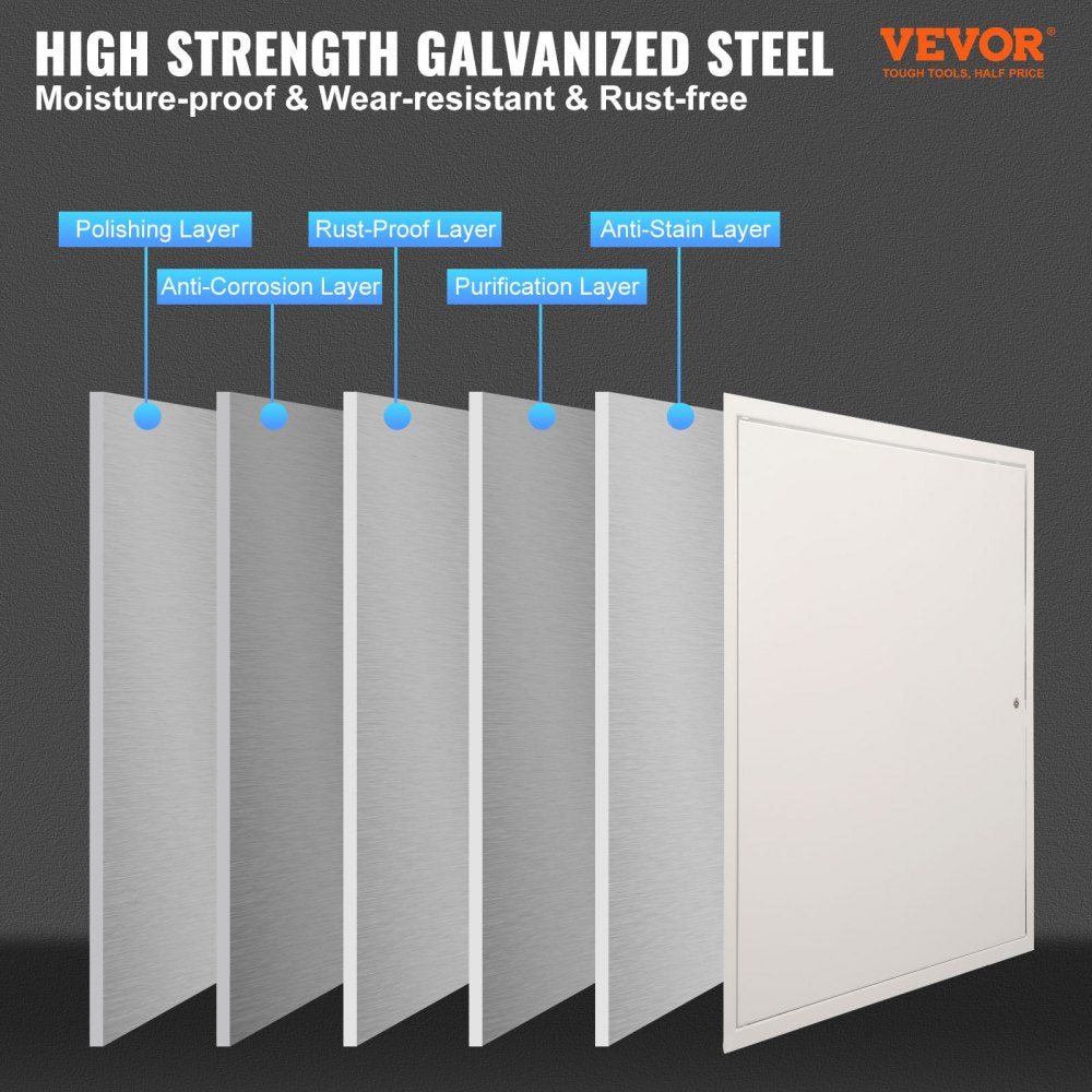VEVOR Access Panel for Drywall & Ceiling, 24 x 24 Inch Plumbing Access Panels, Reinforced Access Door, Heavy-Duty Steel Wall Hole Cover, Easy Install Removable Hinged Panel for Wiring & Cables, Silver 