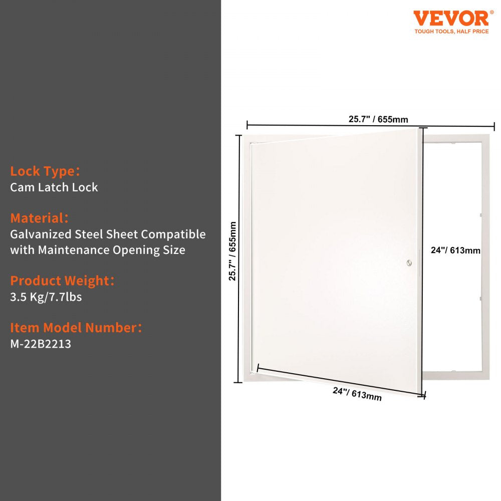 VEVOR Access Panel for Drywall & Ceiling, 24 x 24 Inch Plumbing Access Panels, Reinforced Access Door, Heavy-Duty Steel Wall Hole Cover, Easy Install Removable Hinged Panel for Wiring & Cables, Silver 