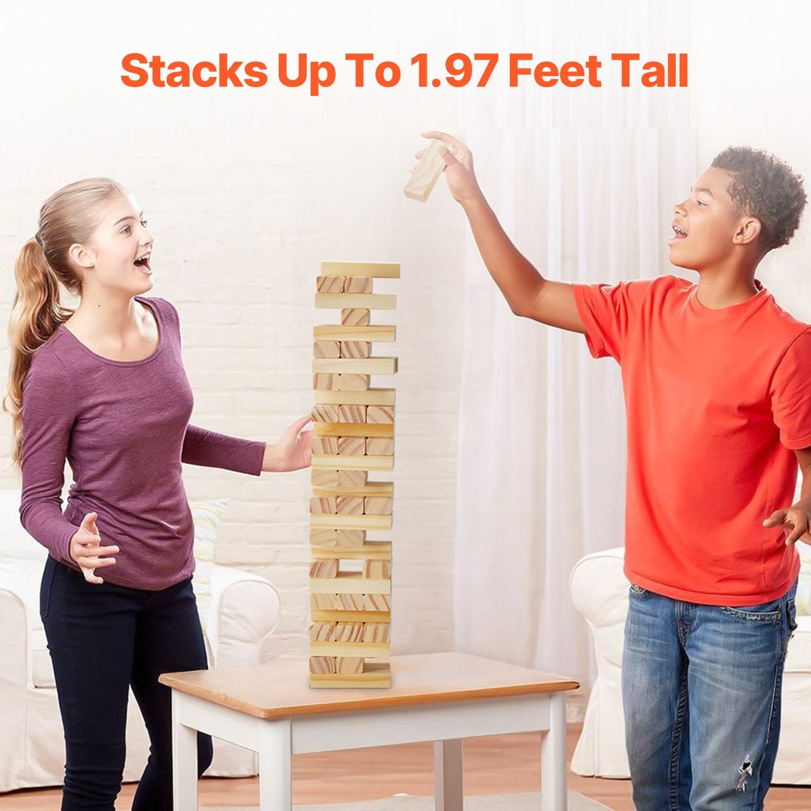 VEVOR Tumbling Timber Toy 54 Blocks Tumble Tower Blocks Game Pine Wood Crate 